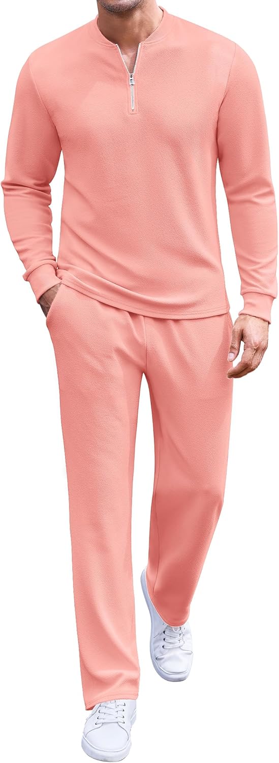COOFANDY Men's 2 Piece Tracksuit Set Polo Athletic Sweatsuit Quarter Zip Jogging Long Sleeve Casual Sports Outfits