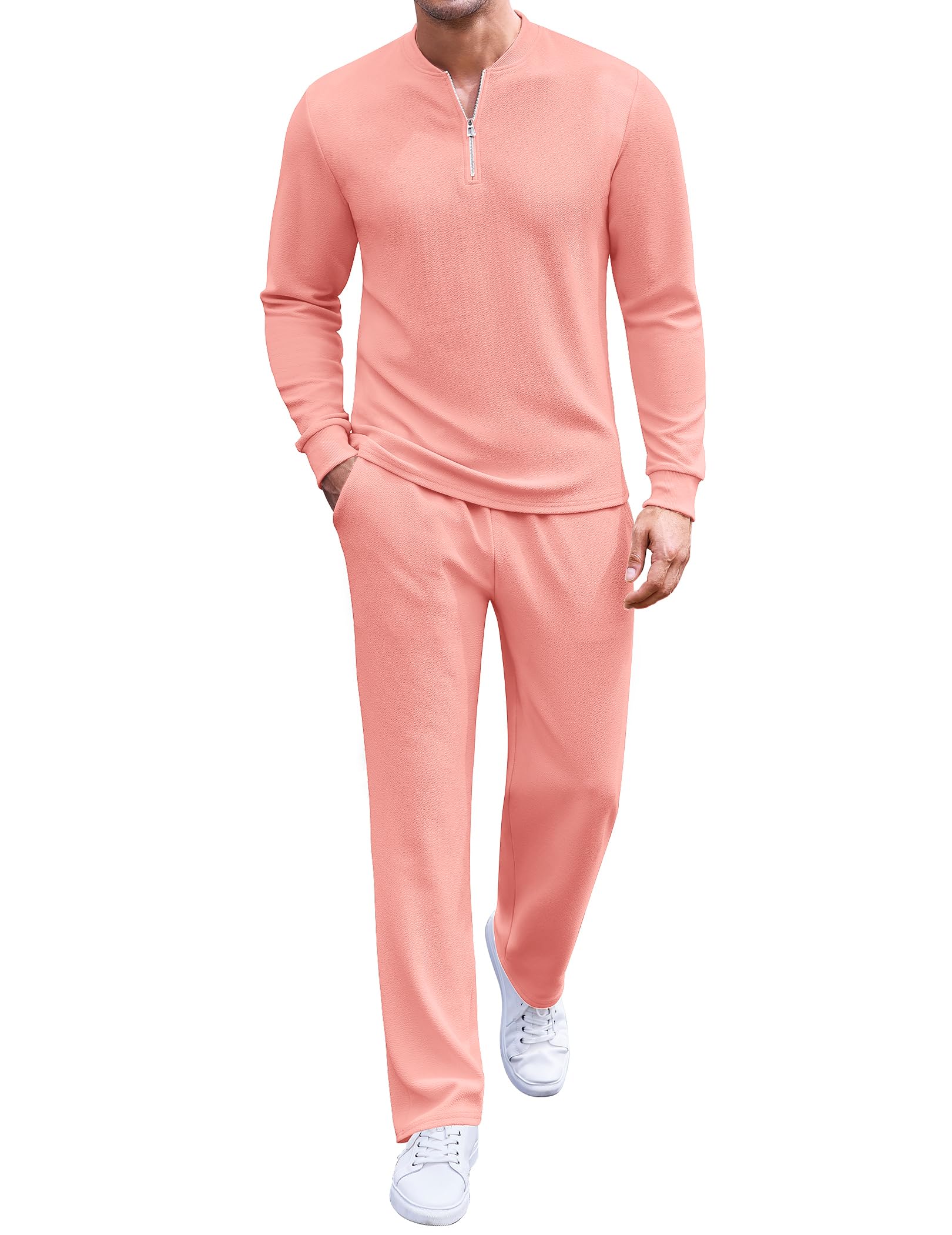 COOFANDY Men's 2 Piece Tracksuit Set Polo Athletic Sweatsuit Quarter Zip Jogging Long Sleeve Casual Sports Outfits