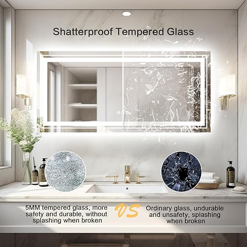Miniatura 6 de Espejo de baño LED de 88 x 38 pulgadas con luz delantera y trasera, grandes espejos de pared LED regulables, espejo LED doble para baño con
