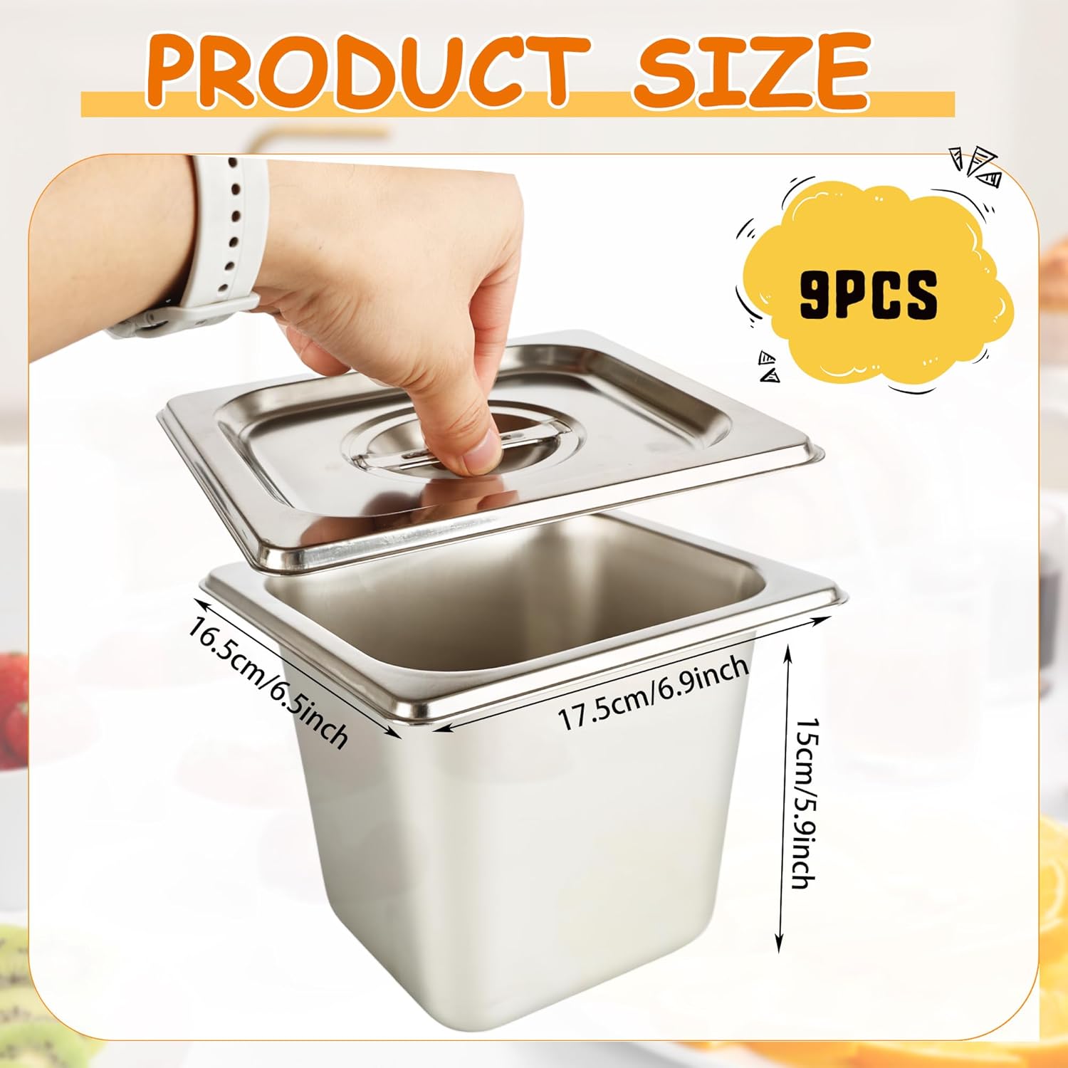 9 Pcs 1/6 Size 6 Inch Deep Restaurant Hotel Pan with Lids Stainless Steel Steam Table Pan Commercial Catering Metal Food Trays Warming Pans for Food Hotel Buffet - Image 2