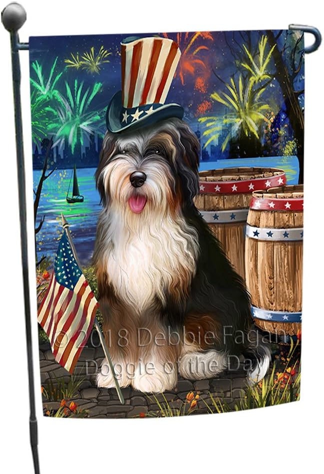 4th of July Independence Day Fireworks Bernedoodle Dog at The Lake Double-Sided Yard Flag - Premium Quality Colorful Design Home Decorative Garden Flag GFLG51010