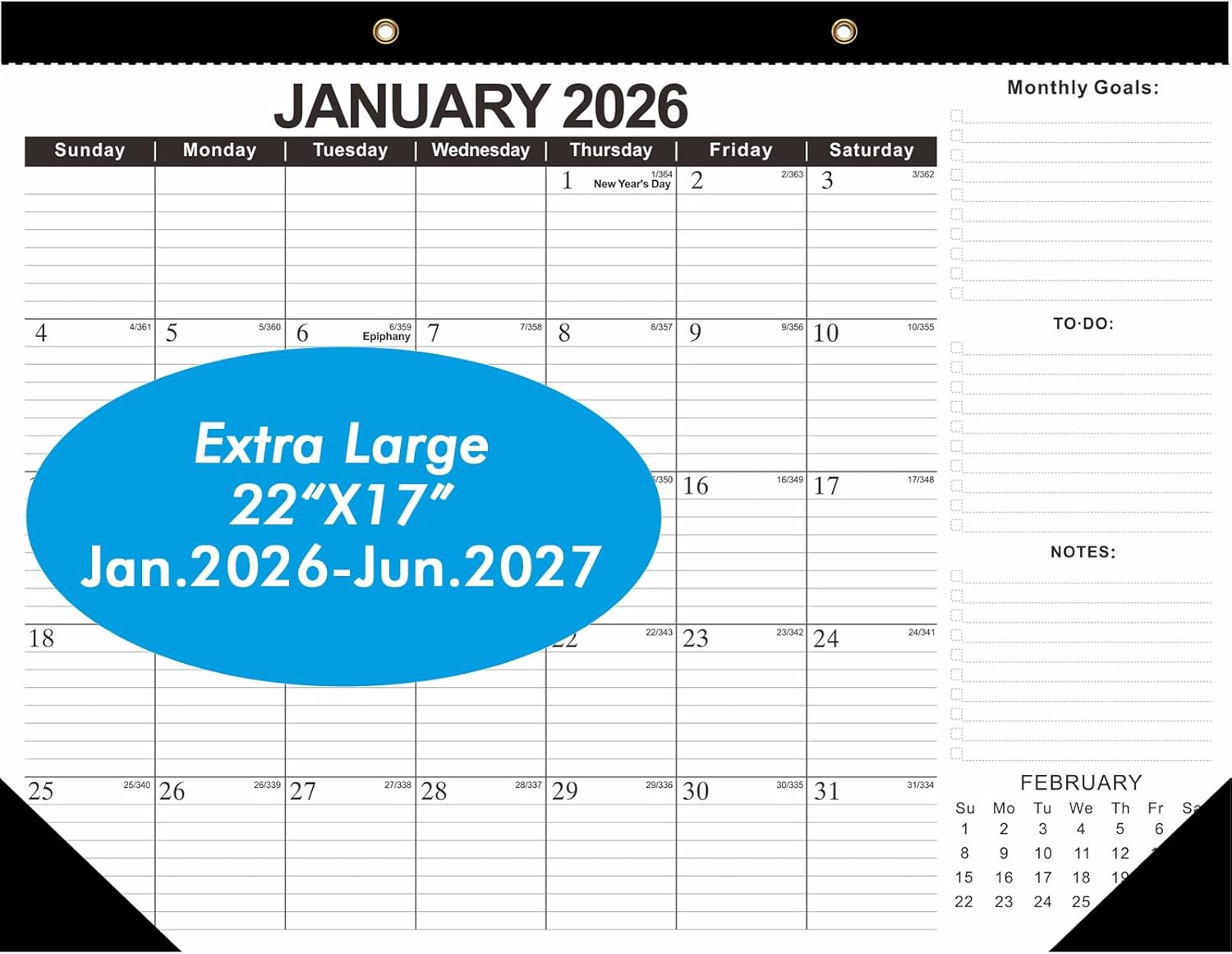 ZTX 2026 Calendar Desk Calendars as Big Deskpad or Large Hanging Wall Planner for Home Classroom School Large Desk Calendar 22"x17"Jan.2026-Jun.2027