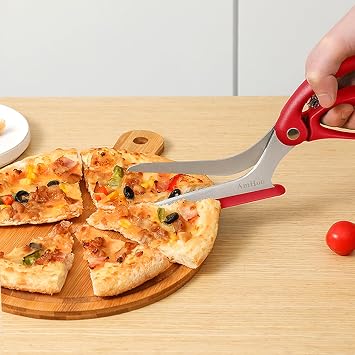 AmHoo Pizza Scissors Stainless Steel Blade Salad Pizza Slicer Pizza Cutter Scissors with Server Highly enjoy Excellent Gifts Red