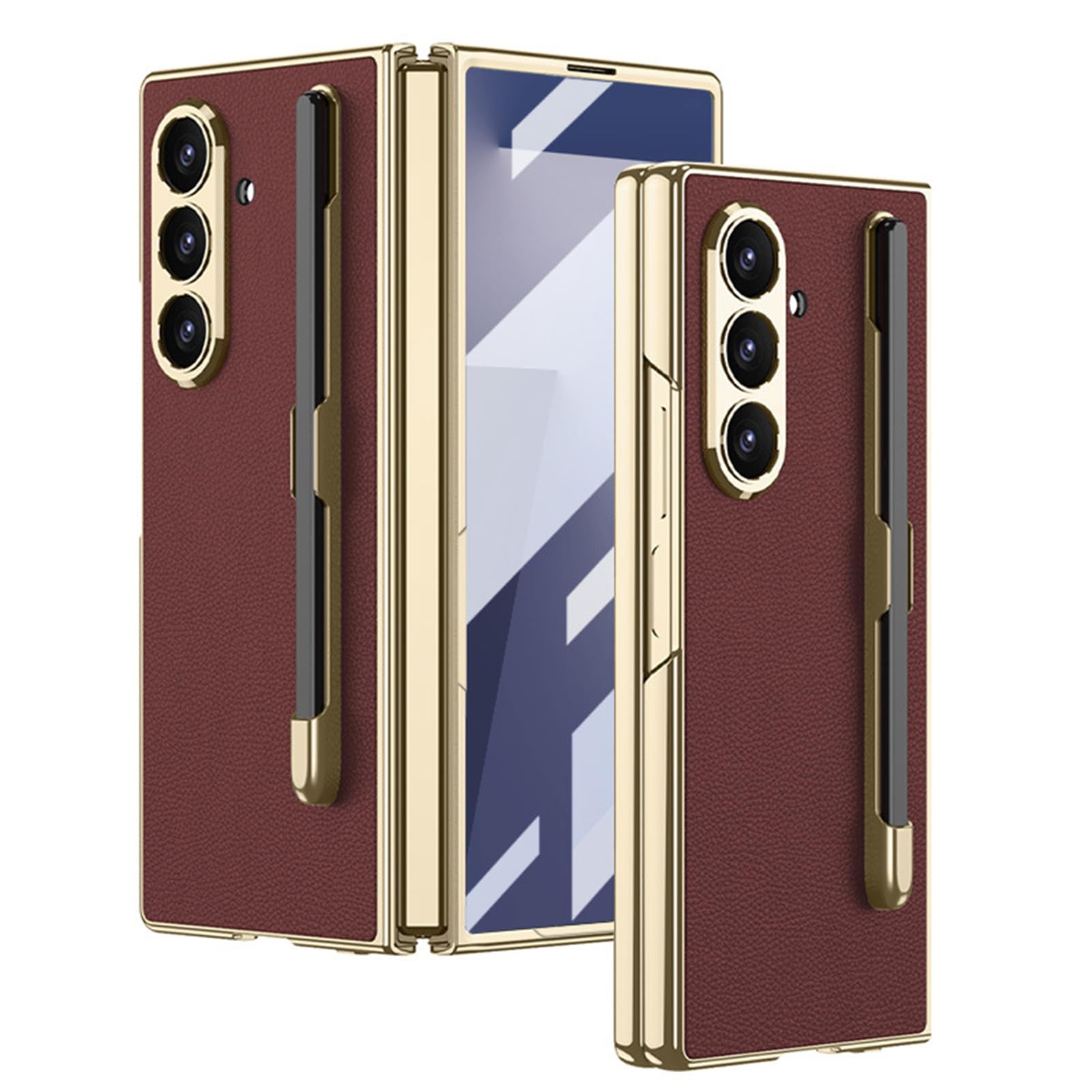 Étui professionnel robuste Galaxy Z Fold 7 en cuir rouge - 8