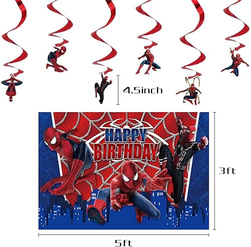 Miniatura 4 de Decoraciones de cumpleaños de Spiderman, suministros de fiesta para niños, incluyen pancarta de feliz cumpleaños, decoración de pastel, telón de