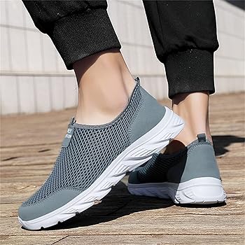 Zapatillas deportivas para hombre, transpirables, ligeras, de malla, para caminar, correr, con soporte de arco, antideslizantes, gruesas, cómodas, manos libres, para deportes al aire libre, gris, 39 24