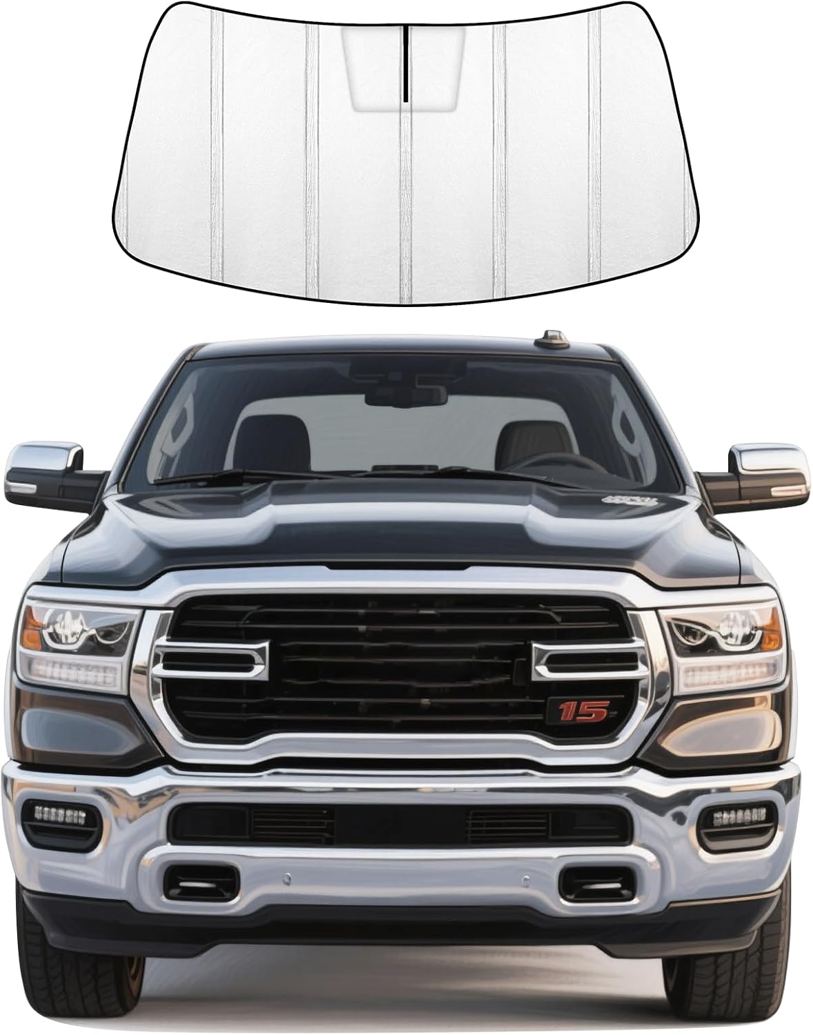 Windshield Sunshade for Ram 1500 2019-2025 UV Protection Easy to Install Custom-Fit for Ram Window Sun Shade with Storage Bag