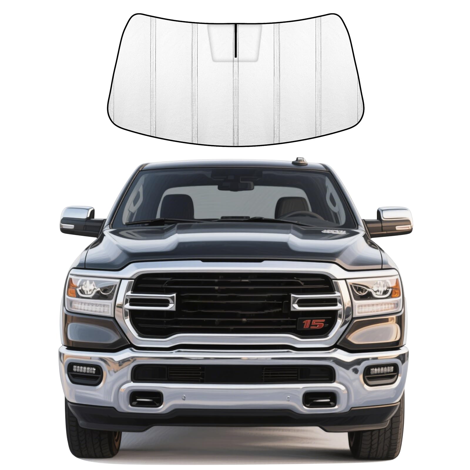 Photo 1 of TENKOSUIYO Windshield Sunshade for Ram 1500 2019-2025 UV Protection Easy to Install Custom-Fit for Ram Window Sun Shade with Storage Bag