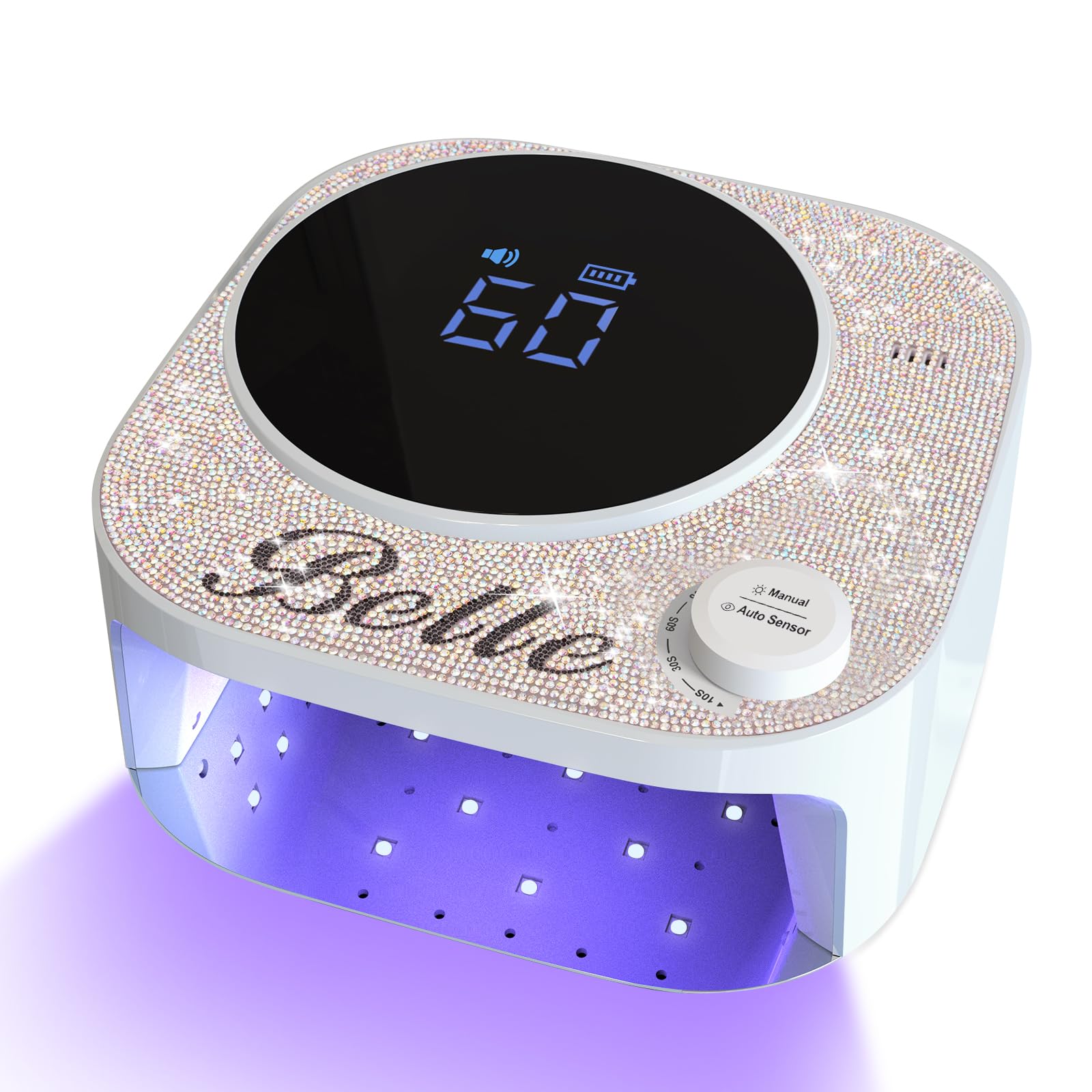 Belle UV LED Nail Lamp, 54W Rechargeable Cordless Sparkling Nail Dryer, Large LCD Display Nail Light with Infinite Knob Control & Auto Sensor, 4 Timers Gel Polish Cruing Lamp for Salon & Home