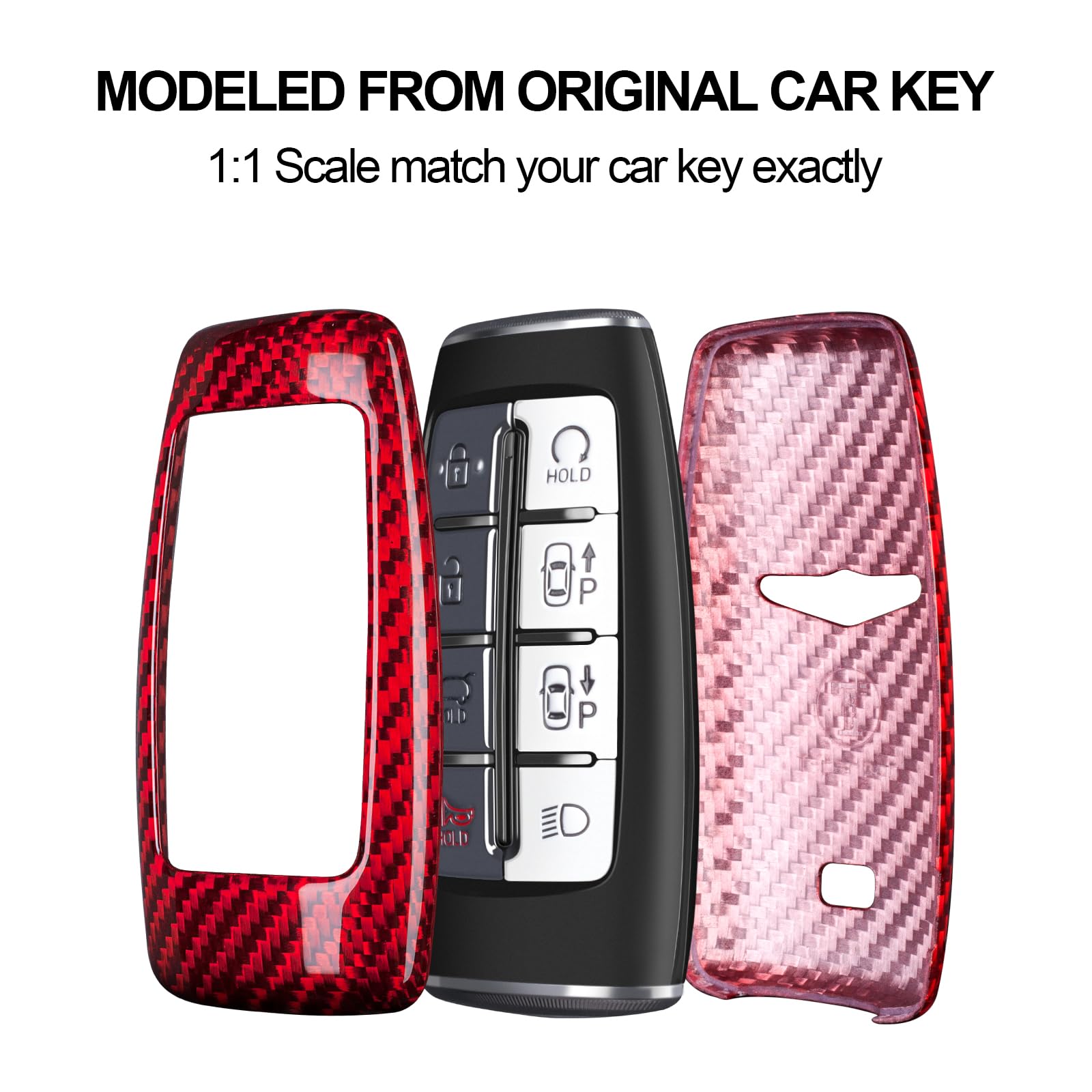 T-carbon Schlüsselhülle kompatibel mit Genesis, Glasfaser-Autoschlüssel-Schutz, kompatibel mit G70, G80, G90, GV70, GV80, GV90, Schlüsselhülle mit Schlüsselanhänger, Smart-Schlüsselhalter, Rot
