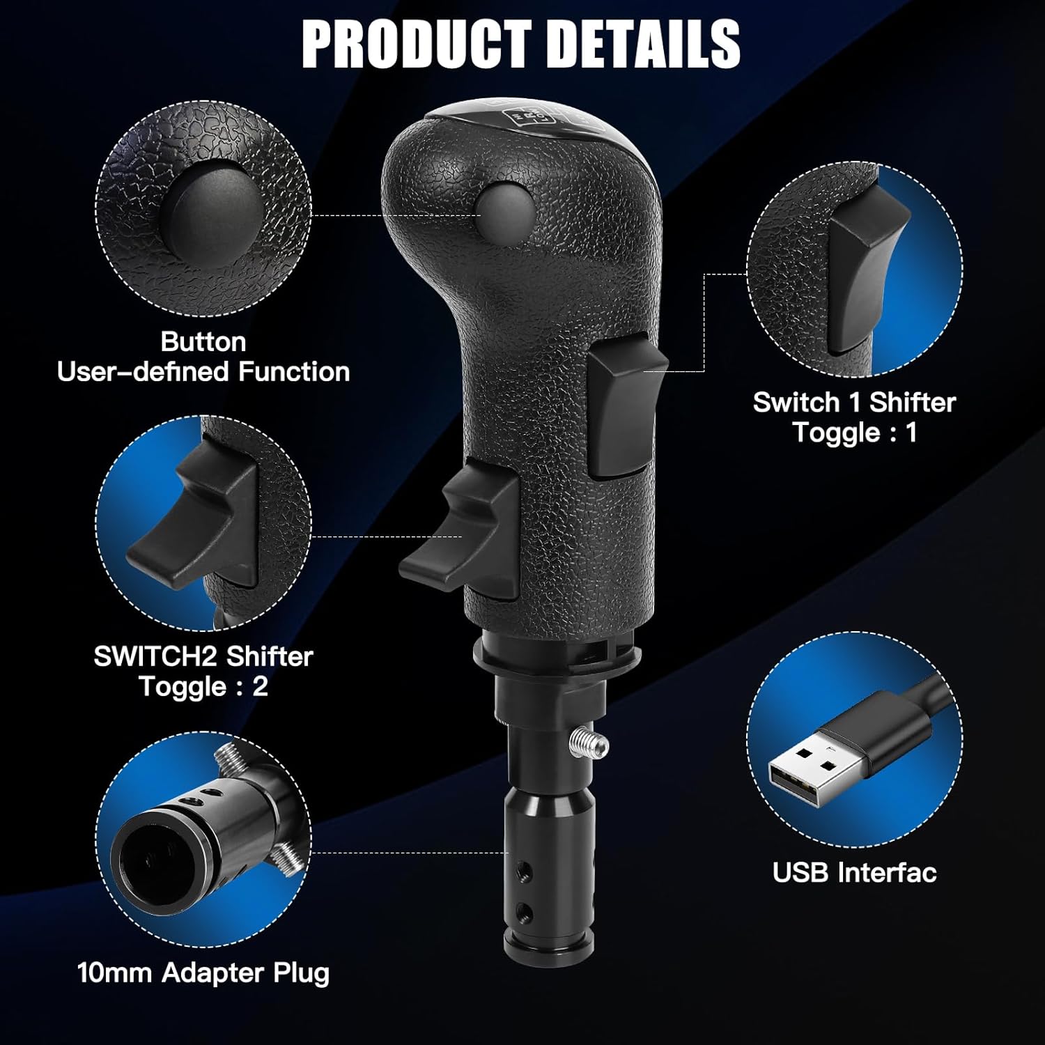 Maeysiph USB American Truck Simulator Shifter, Ats shifter Gearshift Knob Fit for ATS & ETS2 Games, PC Sim Racing Shifter Compatible with Logitech G27 G29 G920 TH8A Fanatec SQ, Thrustmaster shifter