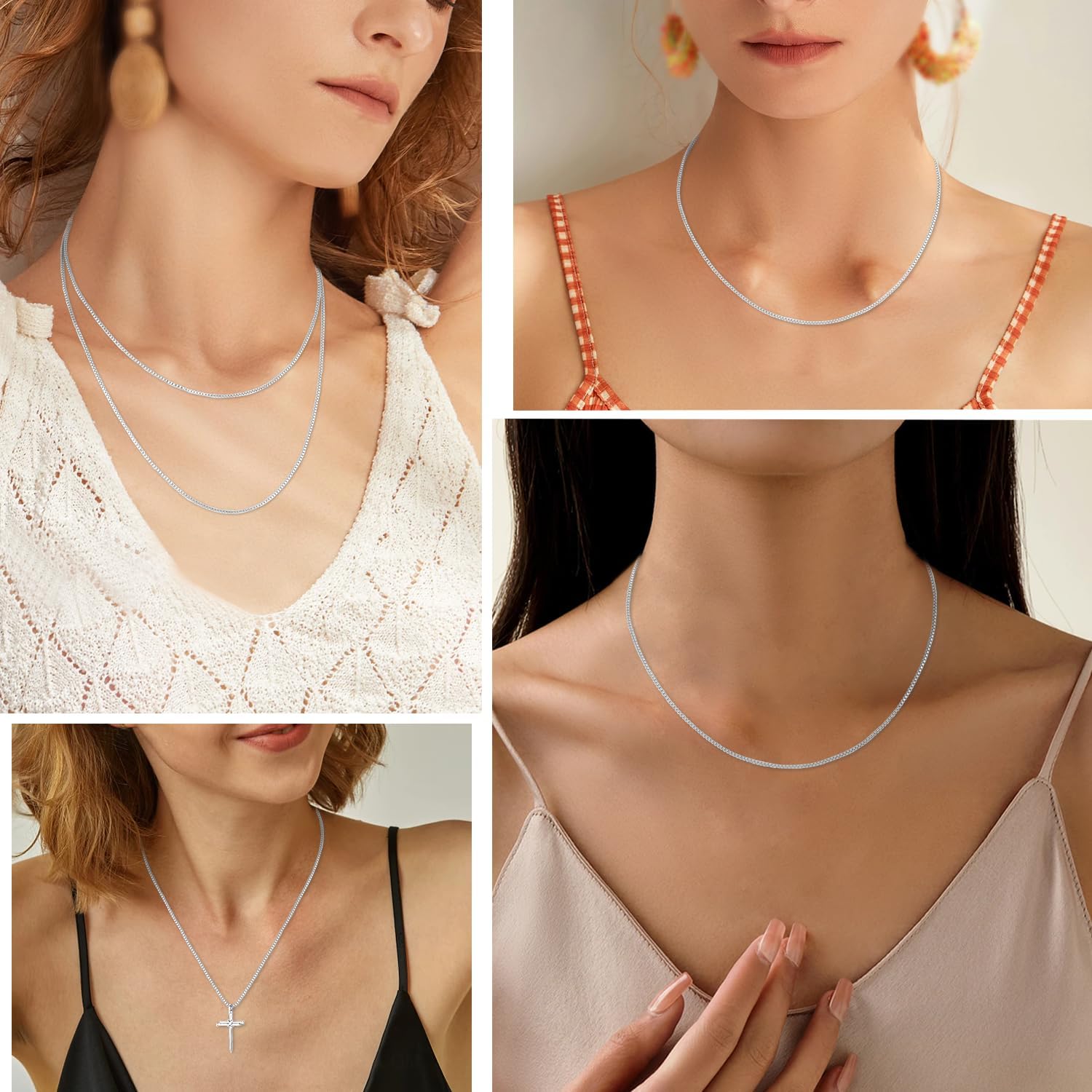 Jewlpire 14-26 Inch 1.3MM Gold Plated 925 Sterling Silver Box Chain Necklace for Women, Thin Women's Chain Necklaces - Image 5