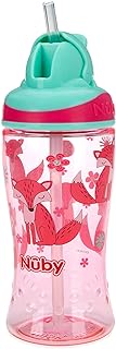 Nuby Thirsty Kids No-Spill Flip-it Printed Boost Cup with Thin Soft Straw - 12oz, 18+ Months, 1 Pack Print May Vary