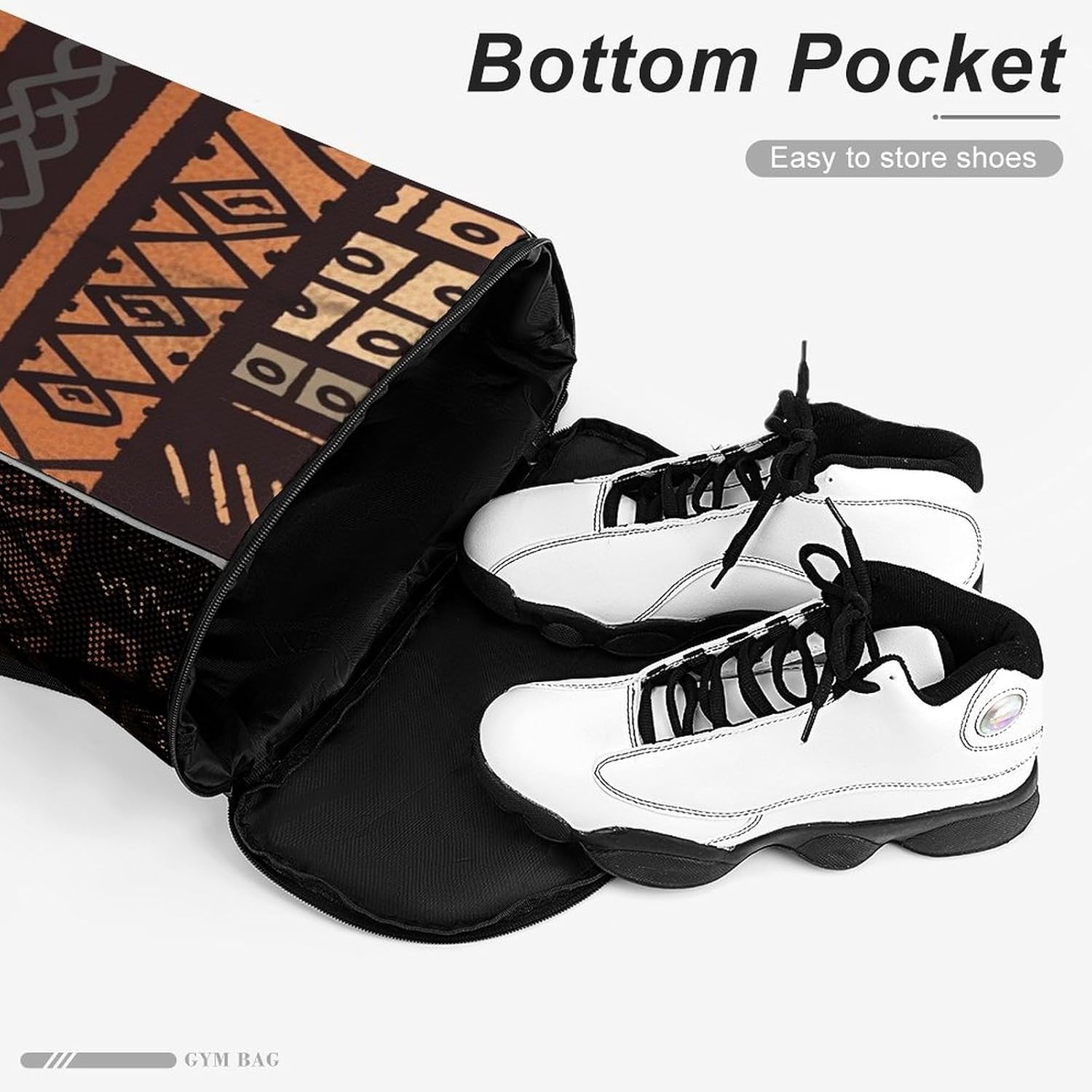 Small Gym Bag African Mud Cloth Tribal Printed Drawstring Gym Bag for Men Lightweight Waterproof Drawstring Backpack for Women with Shoe Compartment for Travel Tourism Work And Fitness