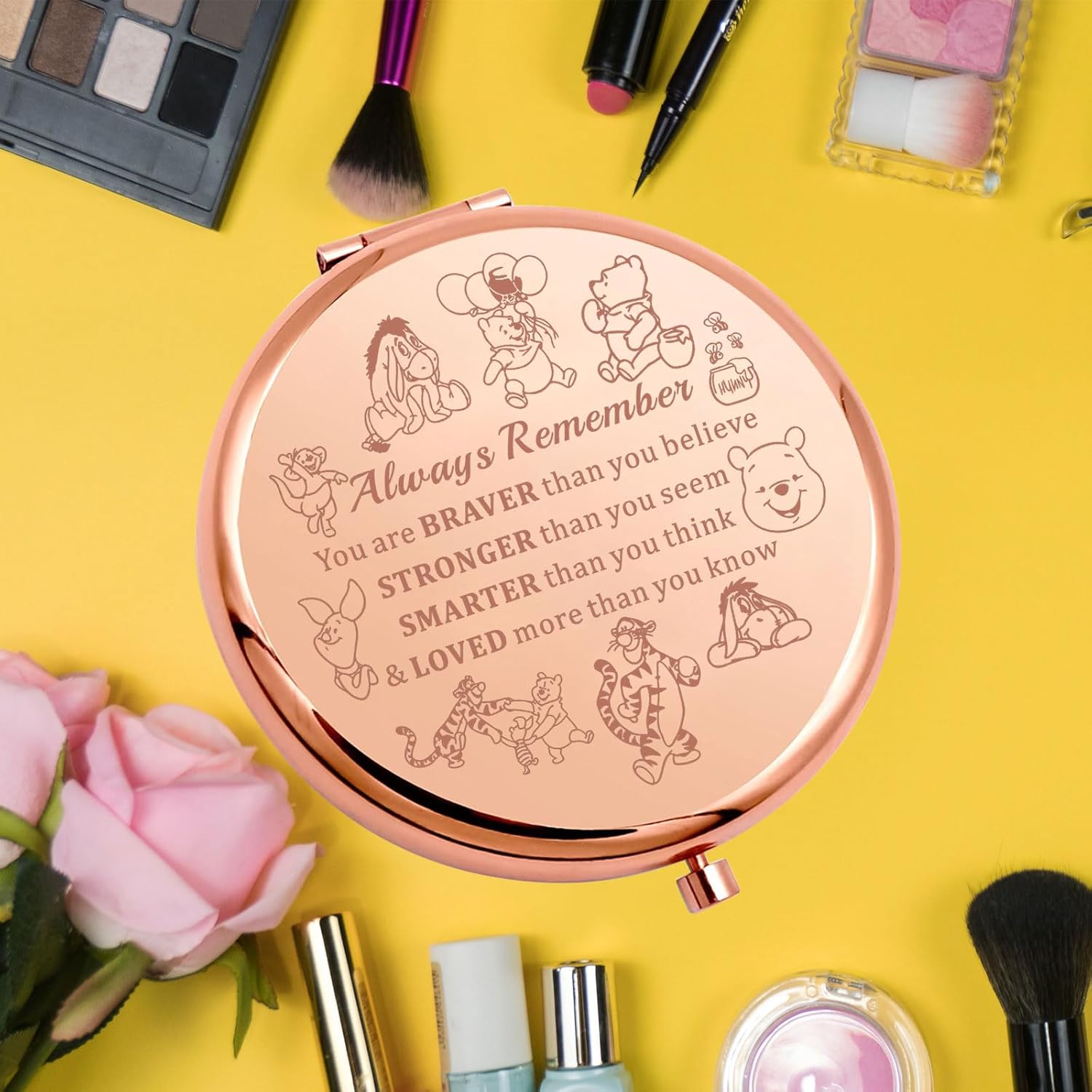 KEYCHIN Honey Bear Pocket Mirror Pig & Donkey & Tiger & Rabbit Fans Gifts You are Braver Stronger Smarter Than You Think Honey Bear Compact Makeup Mirror (Bear-RG) - Image 6
