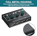 4 Channel Headphone Amplifier with 3 Input Mute & Audio Mixer, Mono/Stereo Audio Amplifier, Ultra-Compact Headphone Amp Splitter 1/4" & 1/8" TRS Output for Studio and Stage with Power Adapter