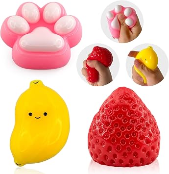 3Pcs Squishy Toys for Stress Relief, Squeeze Fidget Toys for Kids Adults