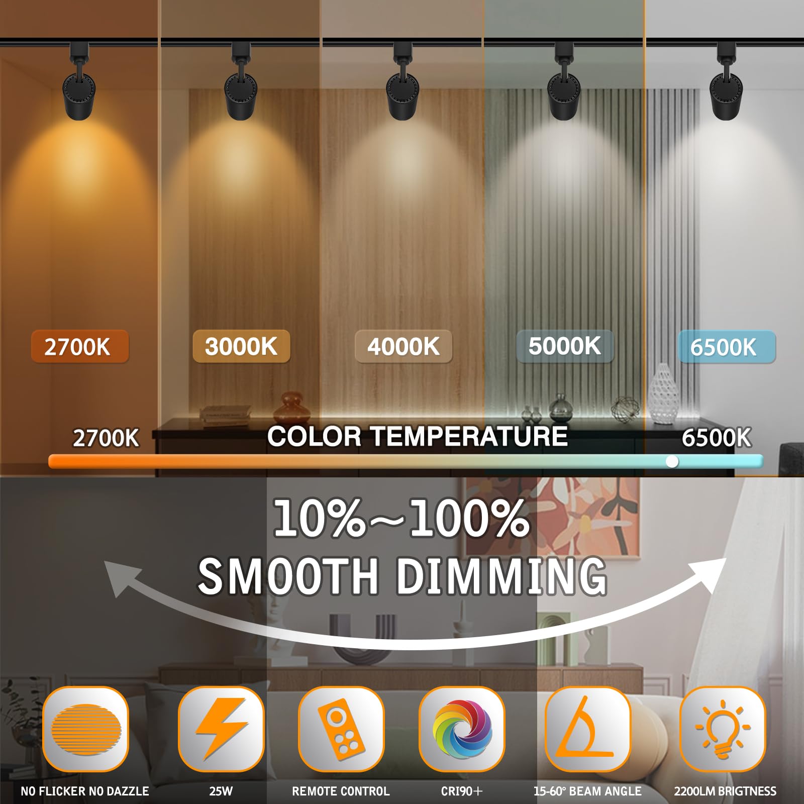 2025 Upgraded】9-Color Zoomable 25W LED Track Lighting Heads H