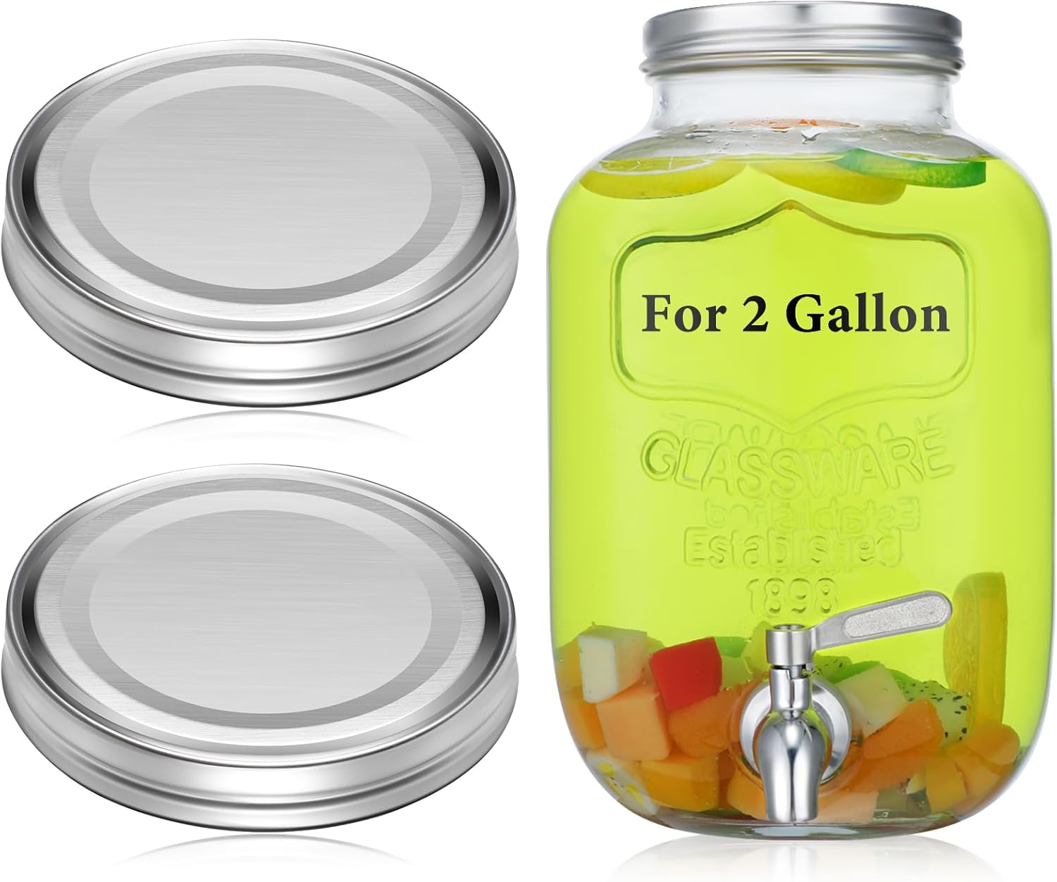 Uiifan 2 Pcs 304 Stainless Steel Mason Jar Lids Wide Mouth Replacement Canning Lids Airtight Reusable Rust Proof Leakproof for Glass Beverage Jar Storage(142mm, 2 Gallon,Silver)
