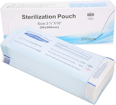 200pcs Self Sealing Cleaning Pouch, 90x 260mm Sterilisation Pouches Disposable Self Sealing Cleaning Pouch Oral Supply Cleaning for Dental Materials