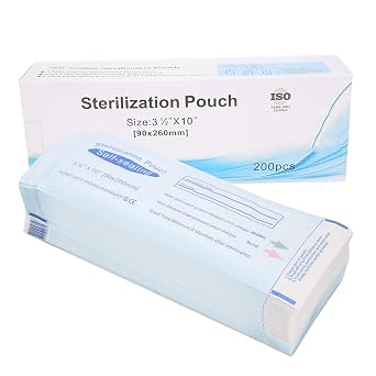 200PCS Self Sealing Sterilisation Pouches, 90 X 260mm Self Sealing Cleaning Pouch for Dental Materials, Disposable Dental Tattoo Tool Storage Bag