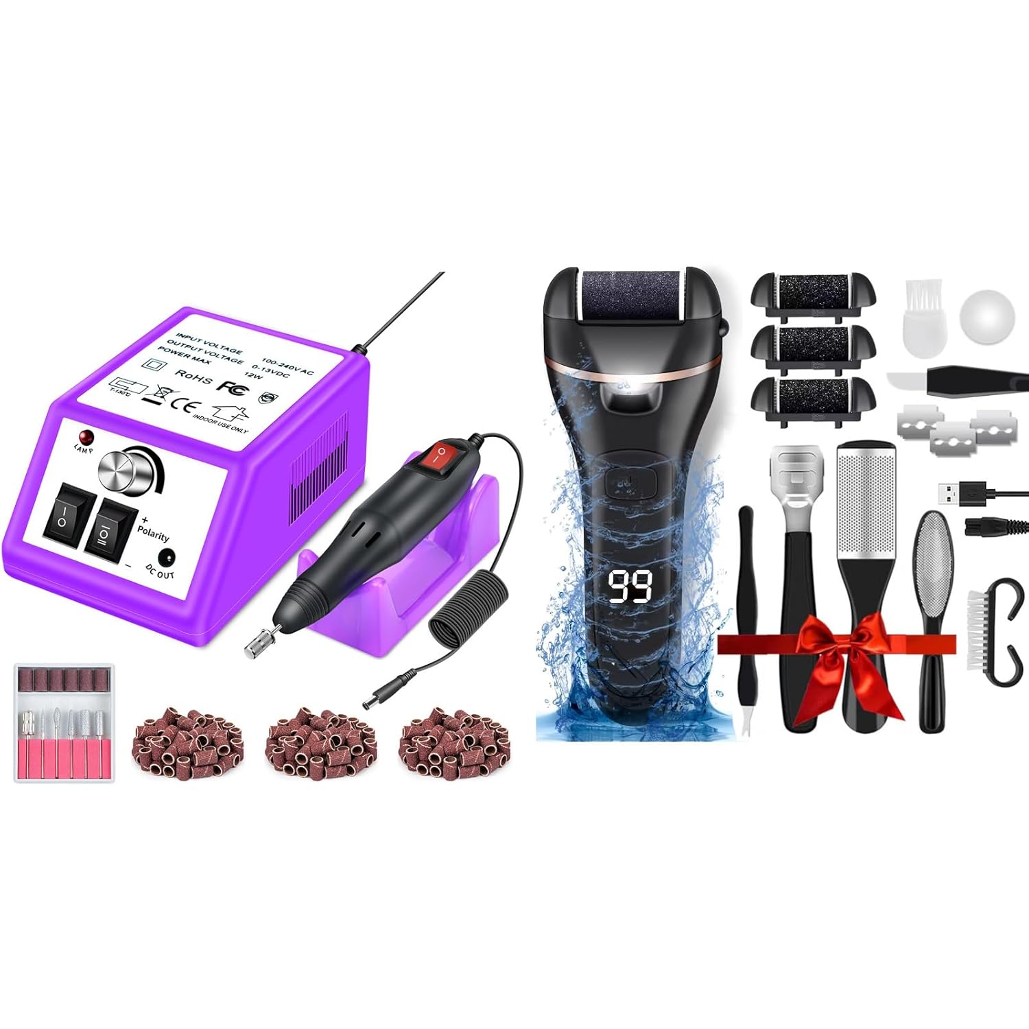 LAVAED Professional Electric Nail Drill Machine and Electric Callus Remover for Feet Waterproof Rechargeable Pedicure Kit