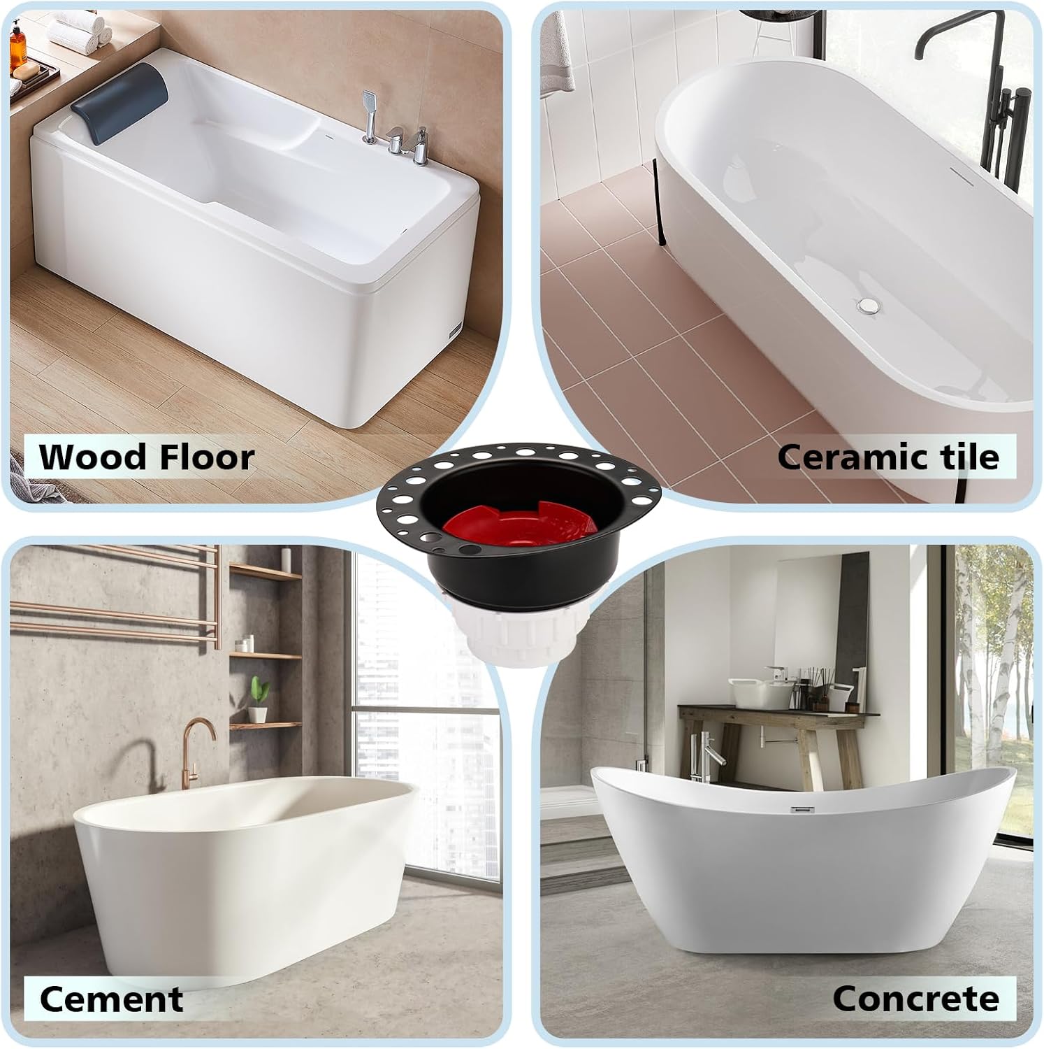 Freestanding Tub Drain Rough-in Kit, Bathtub Drain Kit with PVC Plastic Adapter and Brass Tail Pipes, Compatible with Freestanding Bathtub, Floor Mounted Bathtub and Copper Bathtub