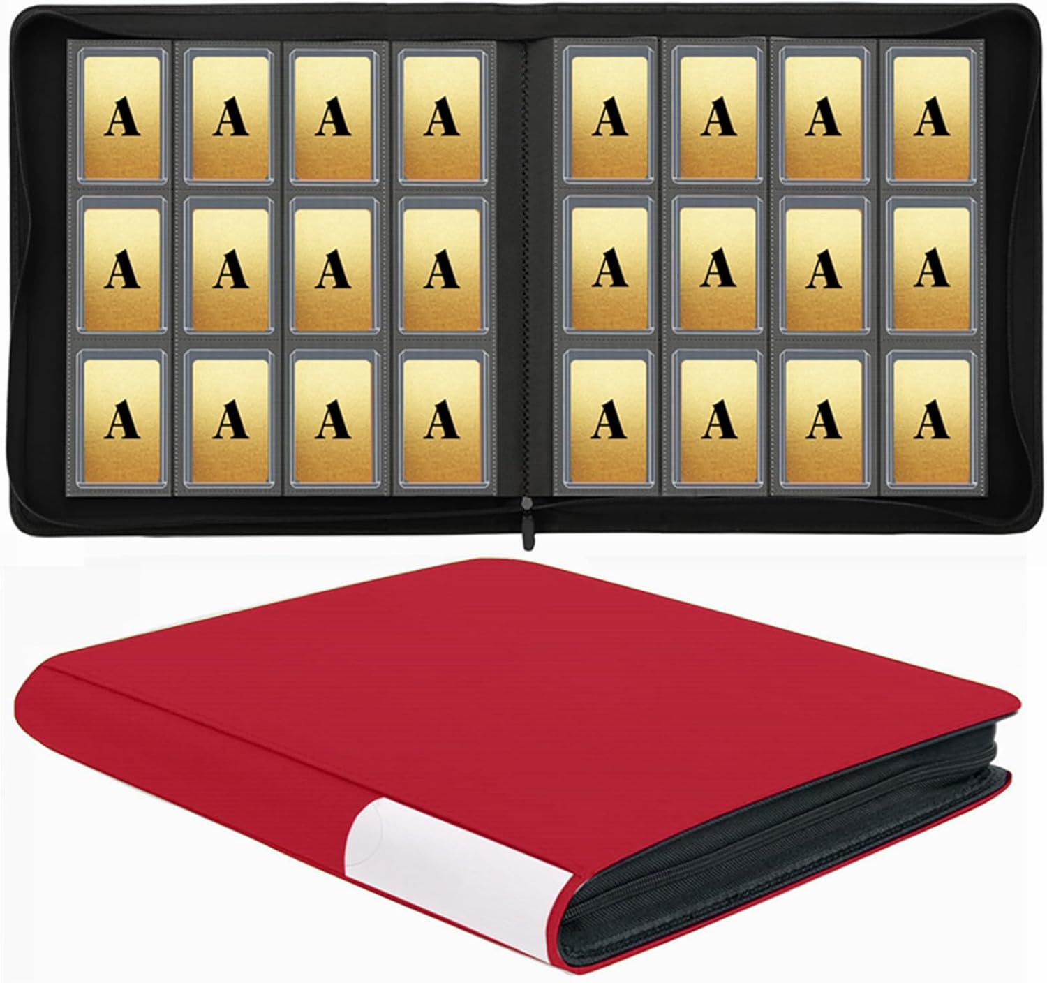 Toploader Binder,12-Pocket Double Sided Top Loader Binder,Holds 480 Cards in 3"x4" Toploaders,PU Leather Card Binder Abulm for Toploader Trading,Sports,and Gaming Cards (White)