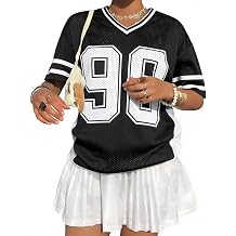 CHAIRAY Jersey Tops for Women Oversized Graphic Tees V Neck Half Sleeve Shirts Cute Streetwear T Shirt Football Jerseys