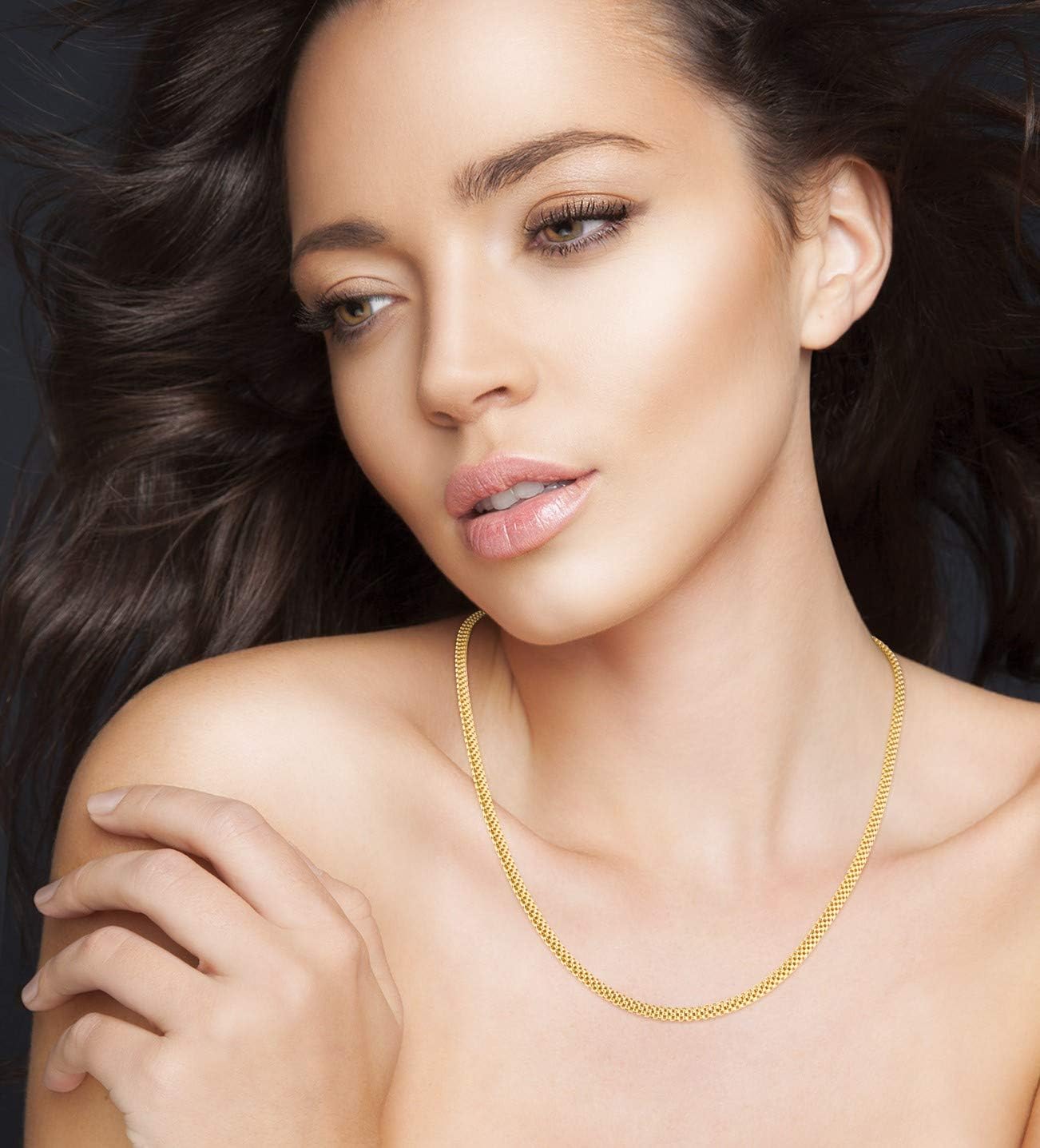 Miabella 18K Gold Plated 925 Sterling Silver Italian 4mm Mesh Link Chain Necklace for Women, Made in Italy - Image 3