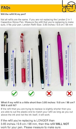 Miniatura 3 de Lenden Paquete de 5 repuestos de tinta de repuesto para bolígrafo de goma Comfort Soft Touch 2 en 1, punta capacitiva, punta media de metal premium,
