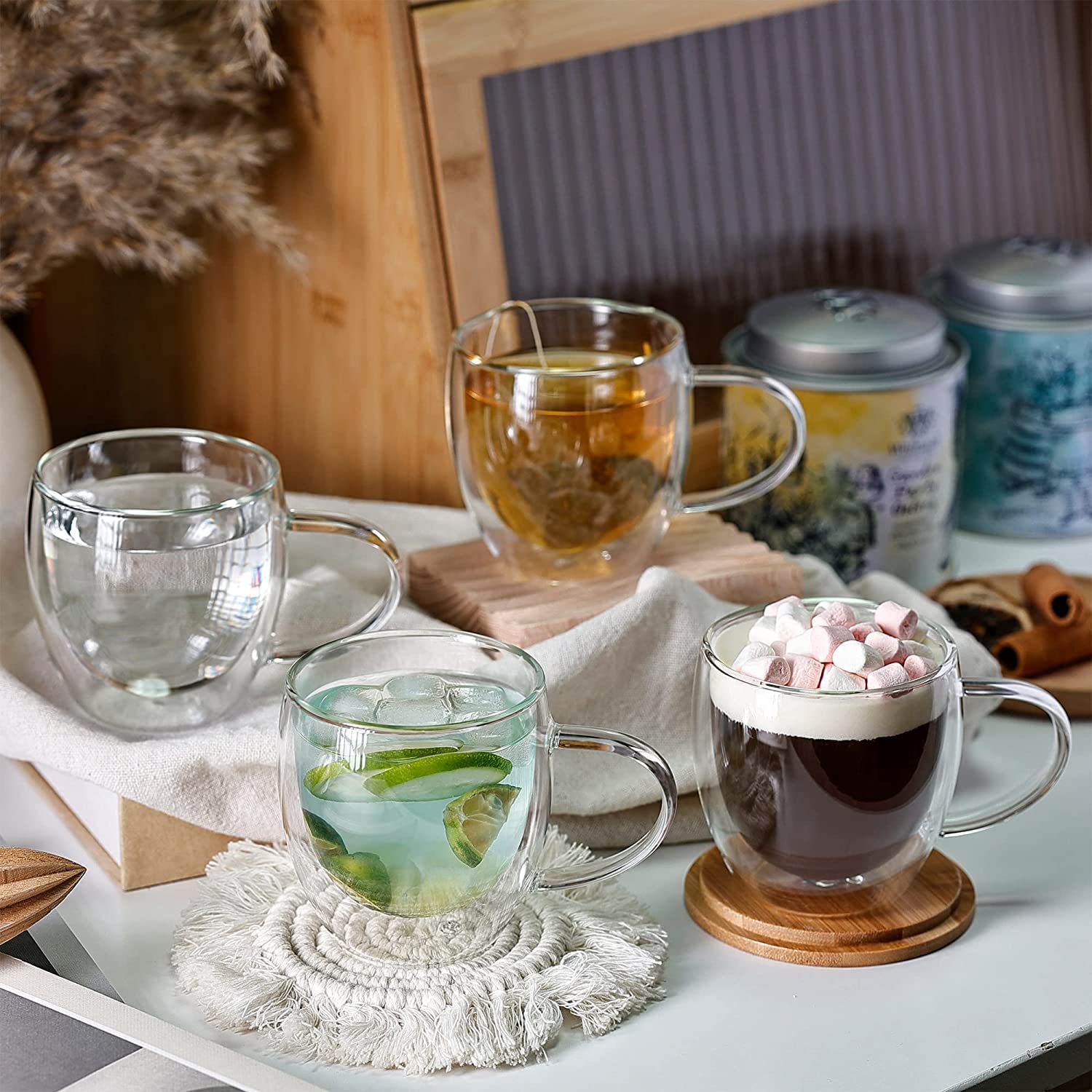 Set Di 4 Tazze Da Caffè In Vetro Soffiato A Mano, Doppia Parete, Isolate, Per Espresso, Regalo Elegante