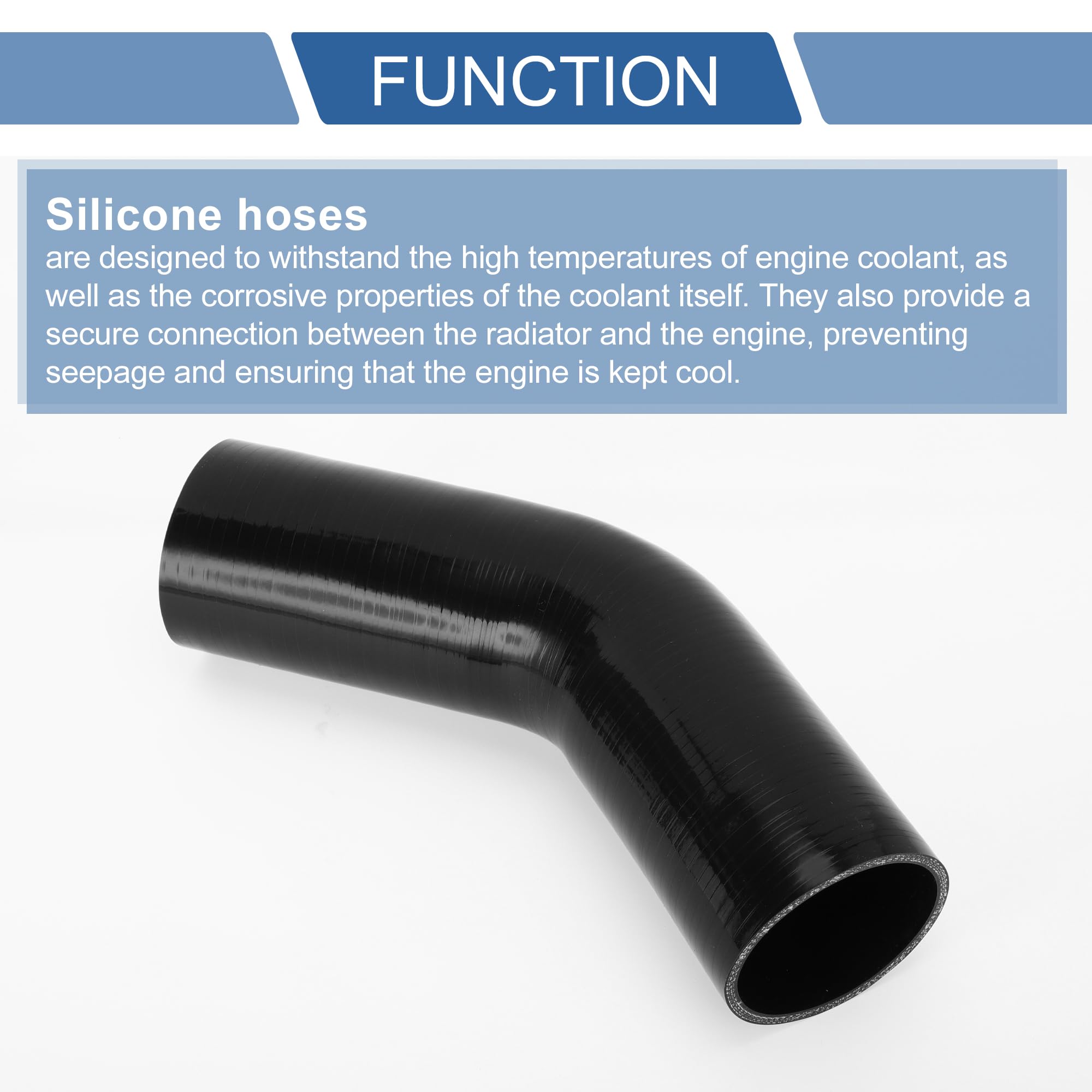 A ABSOPRO Tubo Refrigerante Silicone 1 Pz 45° 70x150mm Nero | 45 Gradi, ID 70mm, L 150mm, Spessore 5mm, Temp Max 300℃, Min -60℃, Press Max 1Mpa, Olio Motore, Liquido Freni, Antigelo