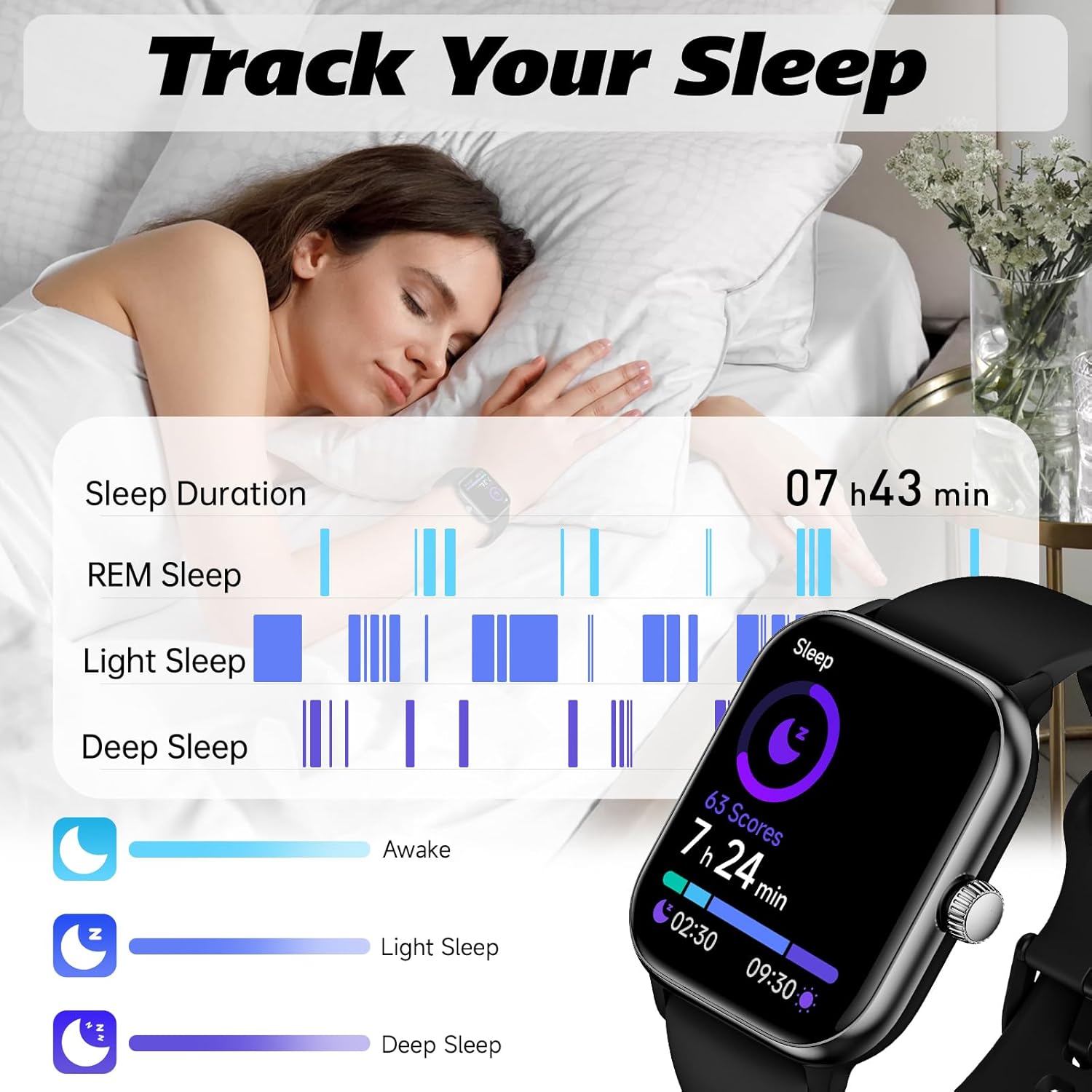 Smart Watch for Men Women 1.8" Fitness Tracker, Bluetooth Call, Heart Rate Sleep Blood Oxygen Monitor, 100+ Sports Modes, IP68 Waterproof Smartwatch for Android iPhone, Alexa Built-in