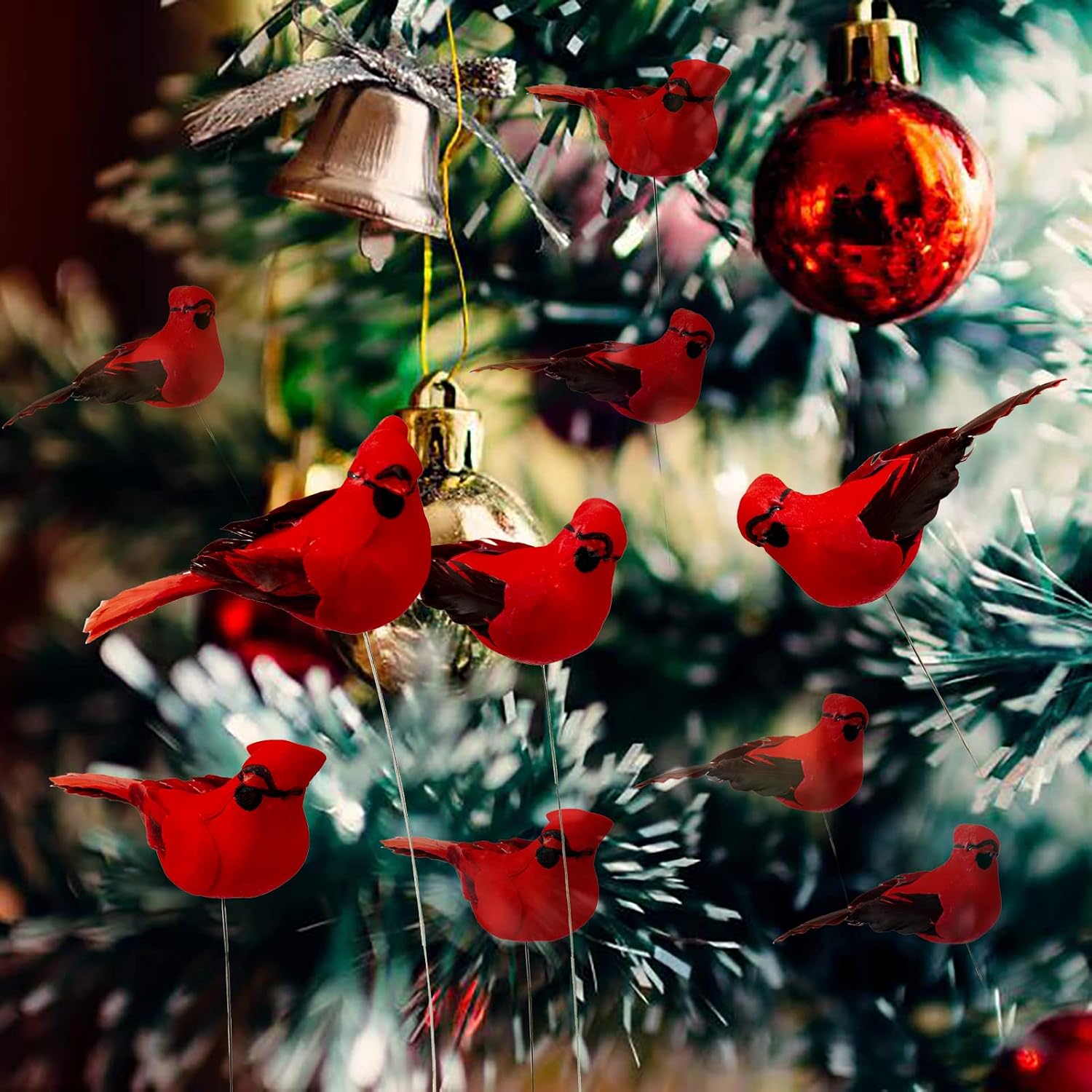 Berfutall-12PCS Bird Christmas Ornaments Clip on Cardinals for Trees-3.5 lnch with Clips or Wire (b) image 4