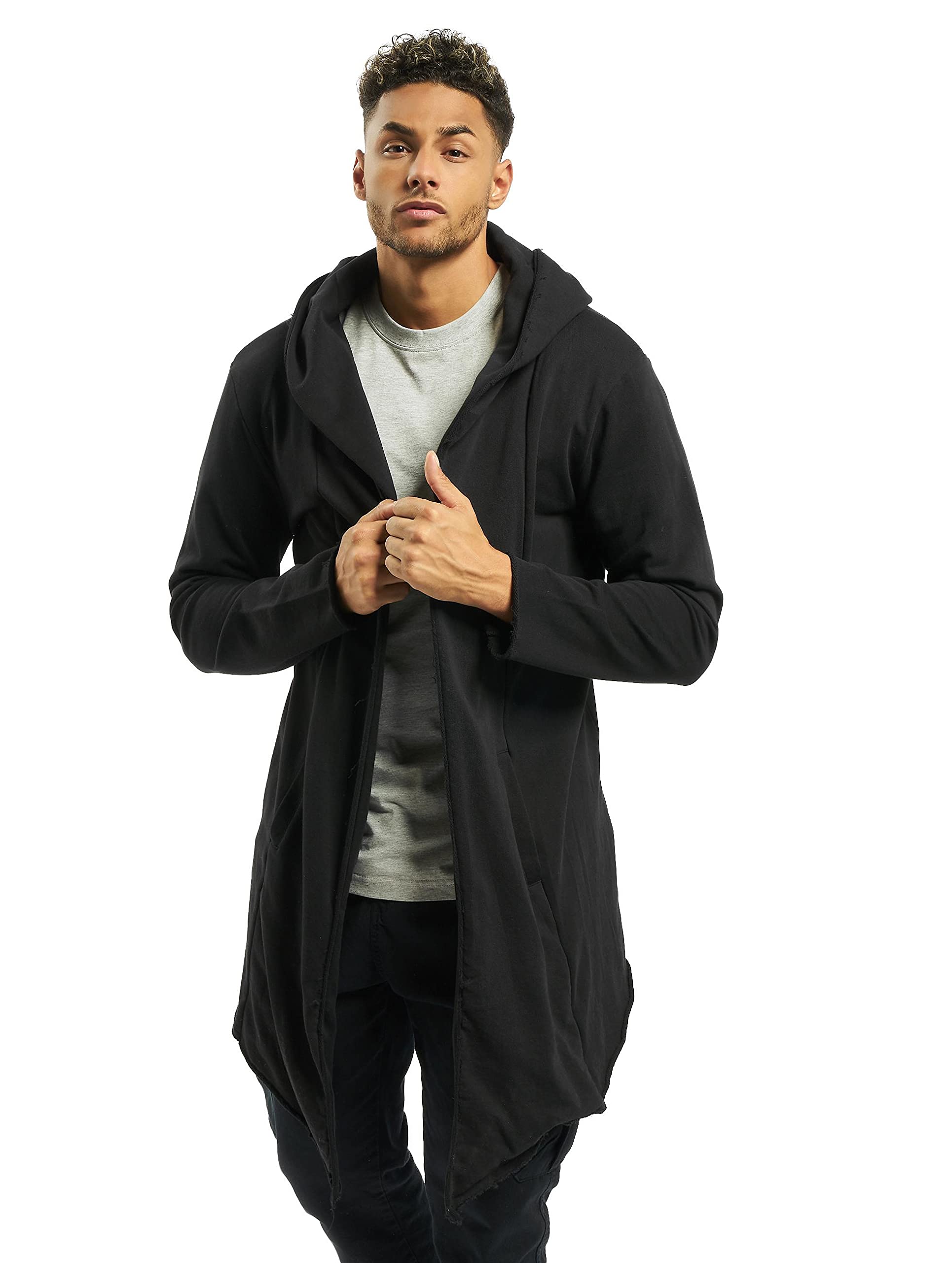 long hooded open edge cardigan