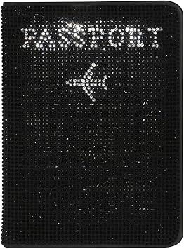 Passport Holder Cover,Crystal Diamond Ladies Key Purse Bag Passport Holder Case Leather Travel Documents Organizer Protector with Bling Rhinestone Luggage Tag Black
