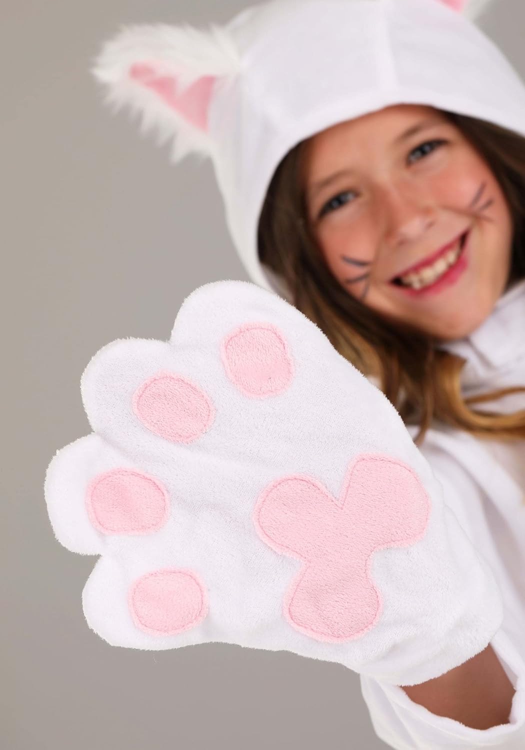 White Cat Costume for Kids - Jumpsuit with Tail, Headpiece, Shoe Covers, and Mitts - Image 5