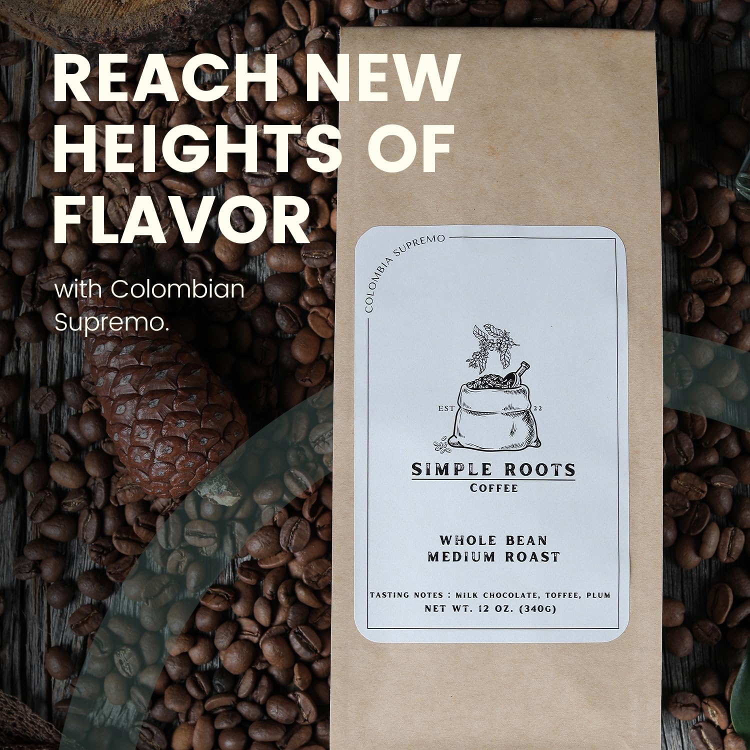 Colombia Supremo Whole Coffee Beans (17/18) - High Altitude, Coffee Blend Freshly Medium Roasted for Rich Flavor, Finest Beans (Whole Bean, 5 lb)