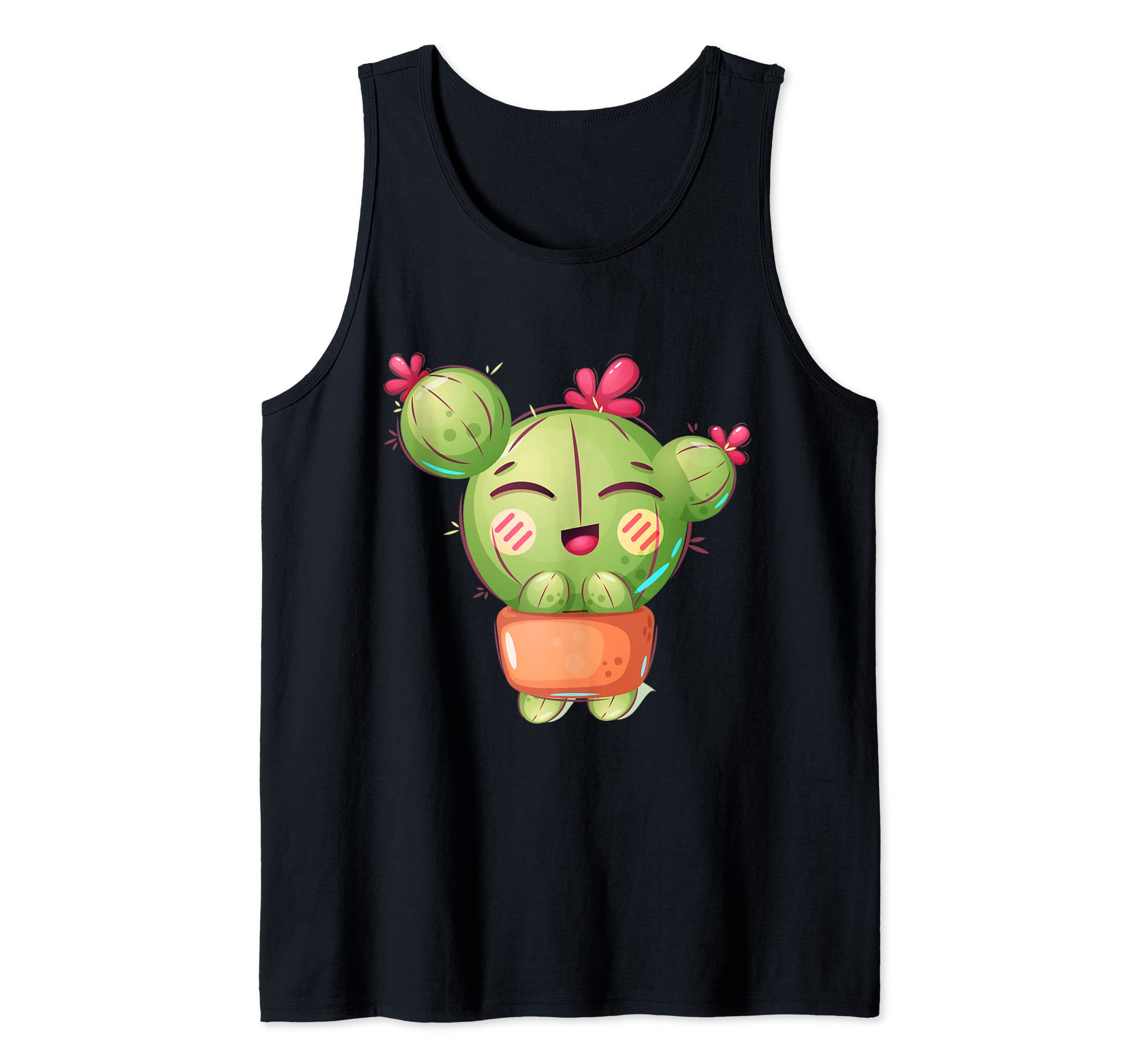 Sunset Smile of Funny Cactus Flowerpot Summer Style Tank Top, Black