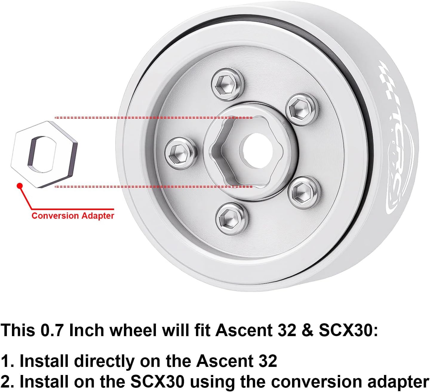 Deep Dish Aluminum 0.7inch Beadlock Wheels Hubs for 1/30 Axial SCX30 1/32 Redcat Ascent-32 RC Crawler Car Upgrades,Silver