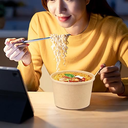 Miniatura 7 de Wuadua Paquete de 75 recipientes de papel para sopa de 8 onzas con tapas, vasos de comida Kraft desechables, tazas de sopa, tazas de helado de