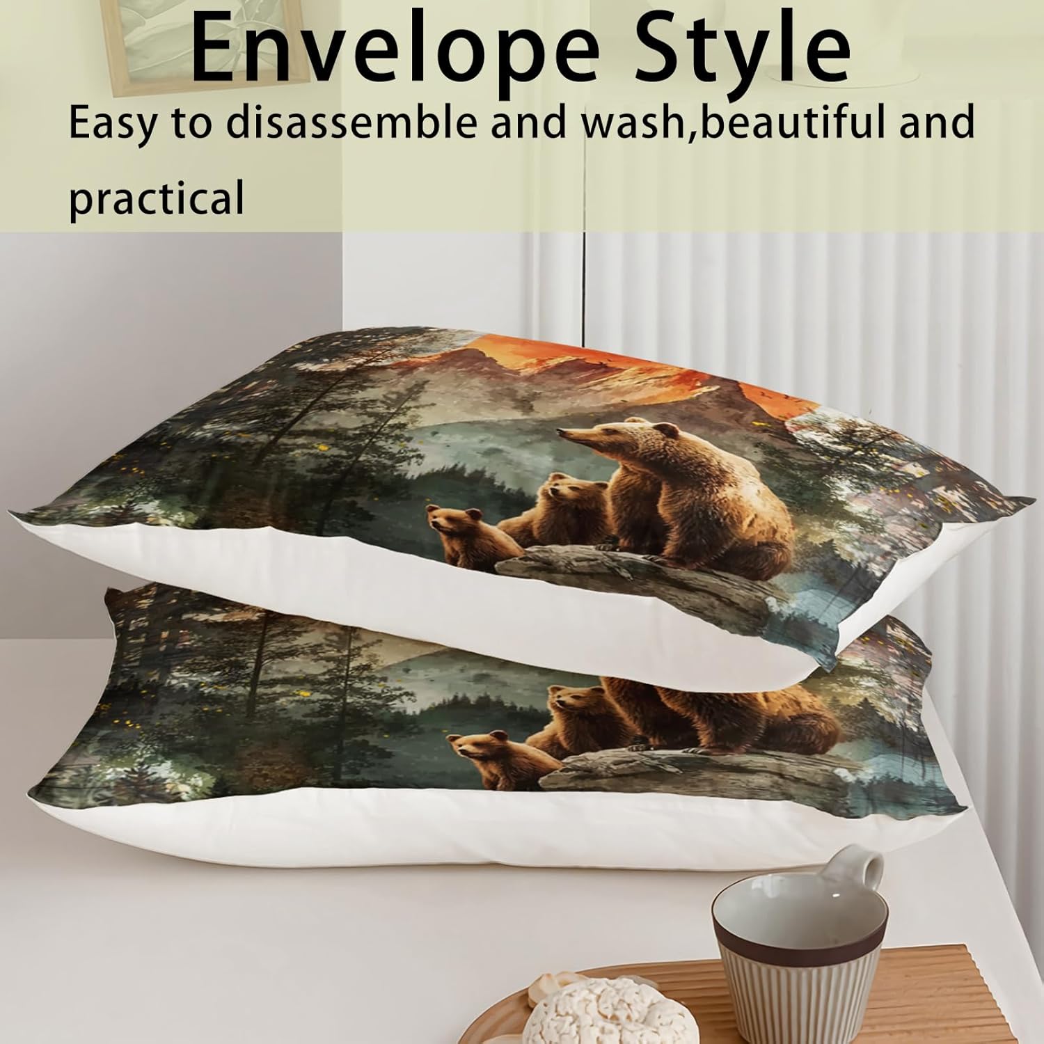 AILONEN Rustic Bear Duvet Cover Set Queen Size for Boys,Kids Wildlife Woodland Forest Animal Print Soft Comforter Cover & 2 Pillowcases,3 Pieces