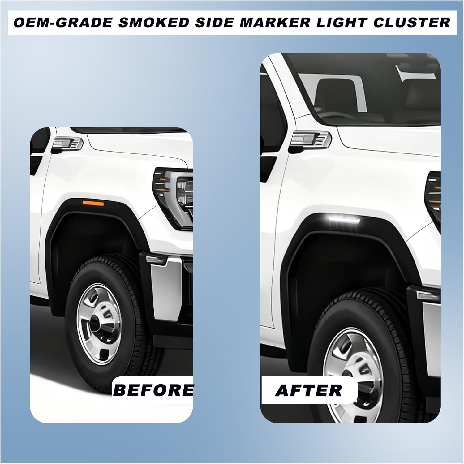 Smoked LED Side Marker Lights for 2020-2025 GMC Sierra 2500HD/3500HD - 4pc Kit White Front & Red Turn Signals | Plug & Play OEM Replacement (WHITE)