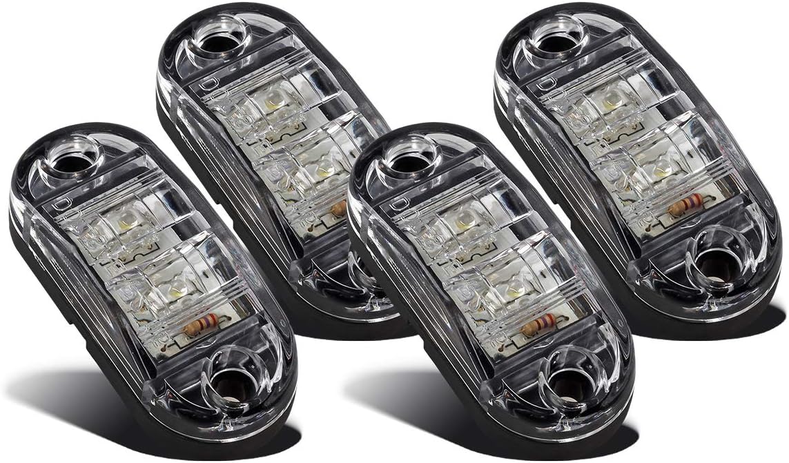 Partsam 4X Oval White Clear Lens 2 Diode LED Trailer Truck Side Marker Light, Surface Mount 2.5" Little Boat Marine Led Lights RV Camper Accessories