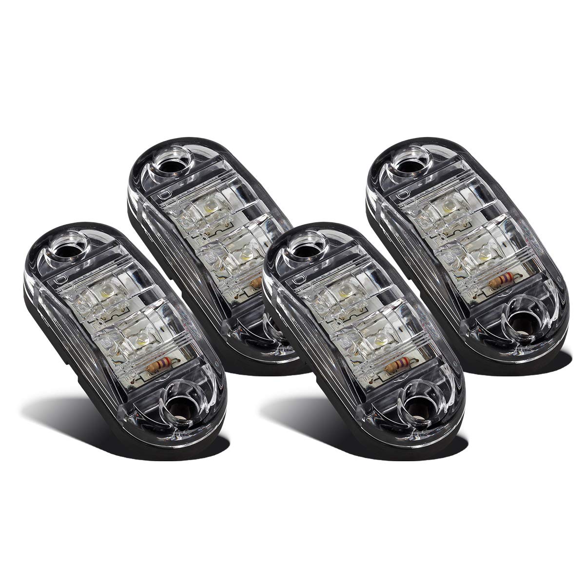 Partsam 4x Oval White Clear Lens 2 Diode LED Trailer Truck Clearance Side