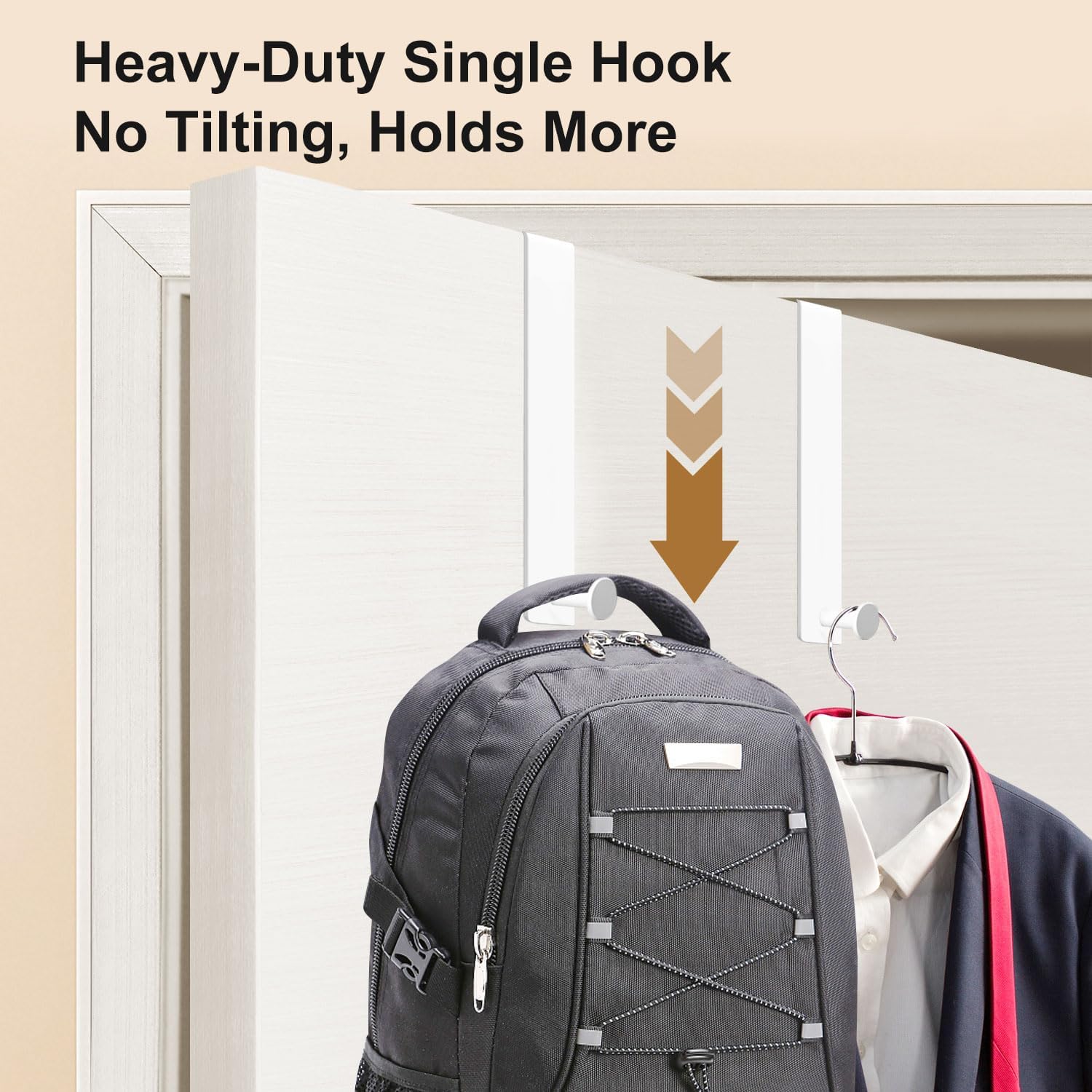Heavy-Duty Over The Door Hooks, 2 Pack Over Door Hook fit 1-3/4" Thick Doors, Single Metal Door Hanger Hooks for Hanging Towel Clothes Coat Bags with 4 Furniture Pads, White