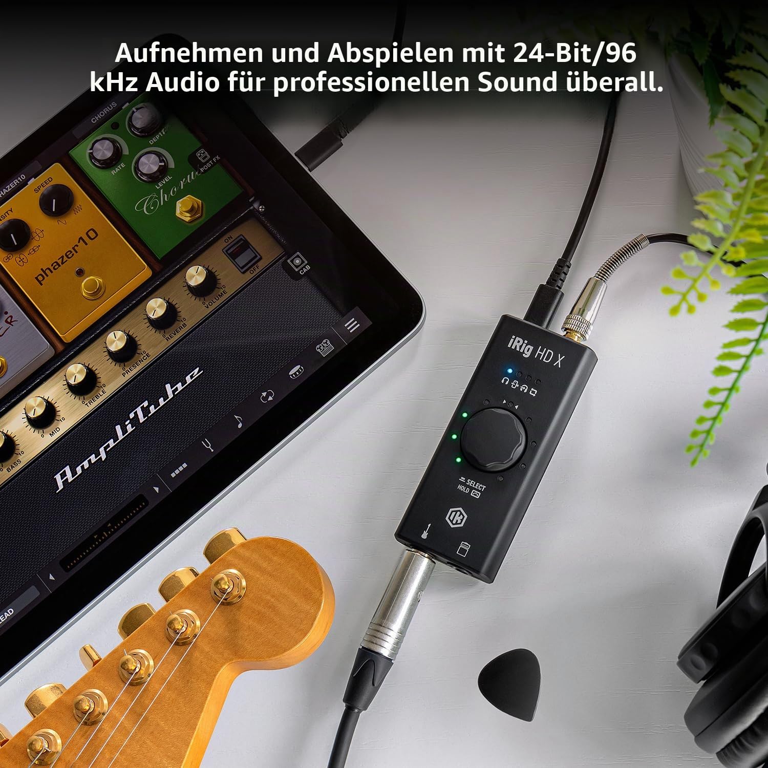 IK Multimedia iRig HD X Gitarren-Interface (Multi-Color LED Signalanzeige, integriertes Stimmgerät, kompatibel mit iPhone, iPad, Mac und PC, Vorverstärker, inkl. USB-C und Lightning Kabel)