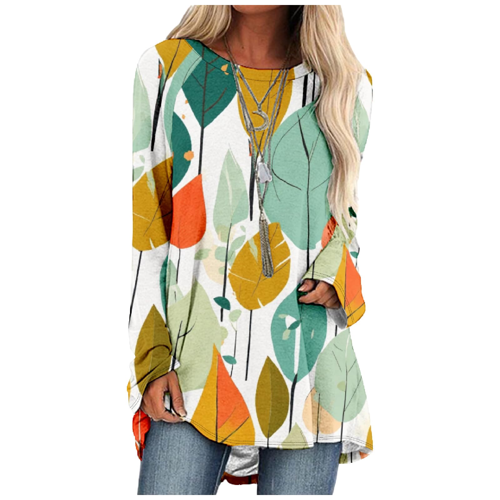 DMOYALA Boho Tops for Women Fall Long Sleeve Plus Size Floral Top Cute Crewneck Tunic Tops Trendy Graphic Pullover Sweatshirt