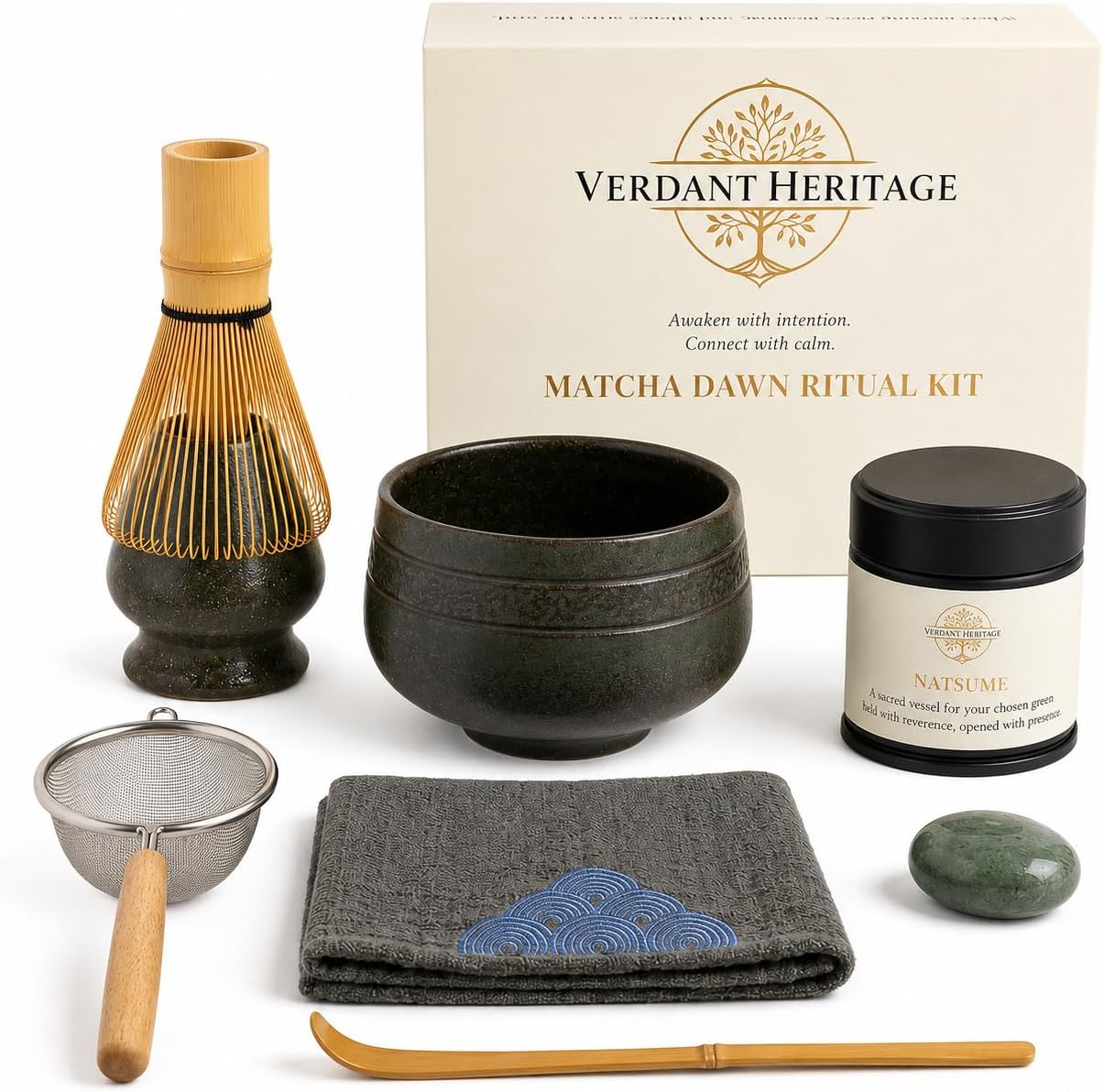 Premium Matcha Starter Kit with Bowl & Whisk – 8-Piece Matcha Set for Beginners with Ceramic Chawan, Bamboo Whisk, Scoop, Sifter & Ritual Accessories